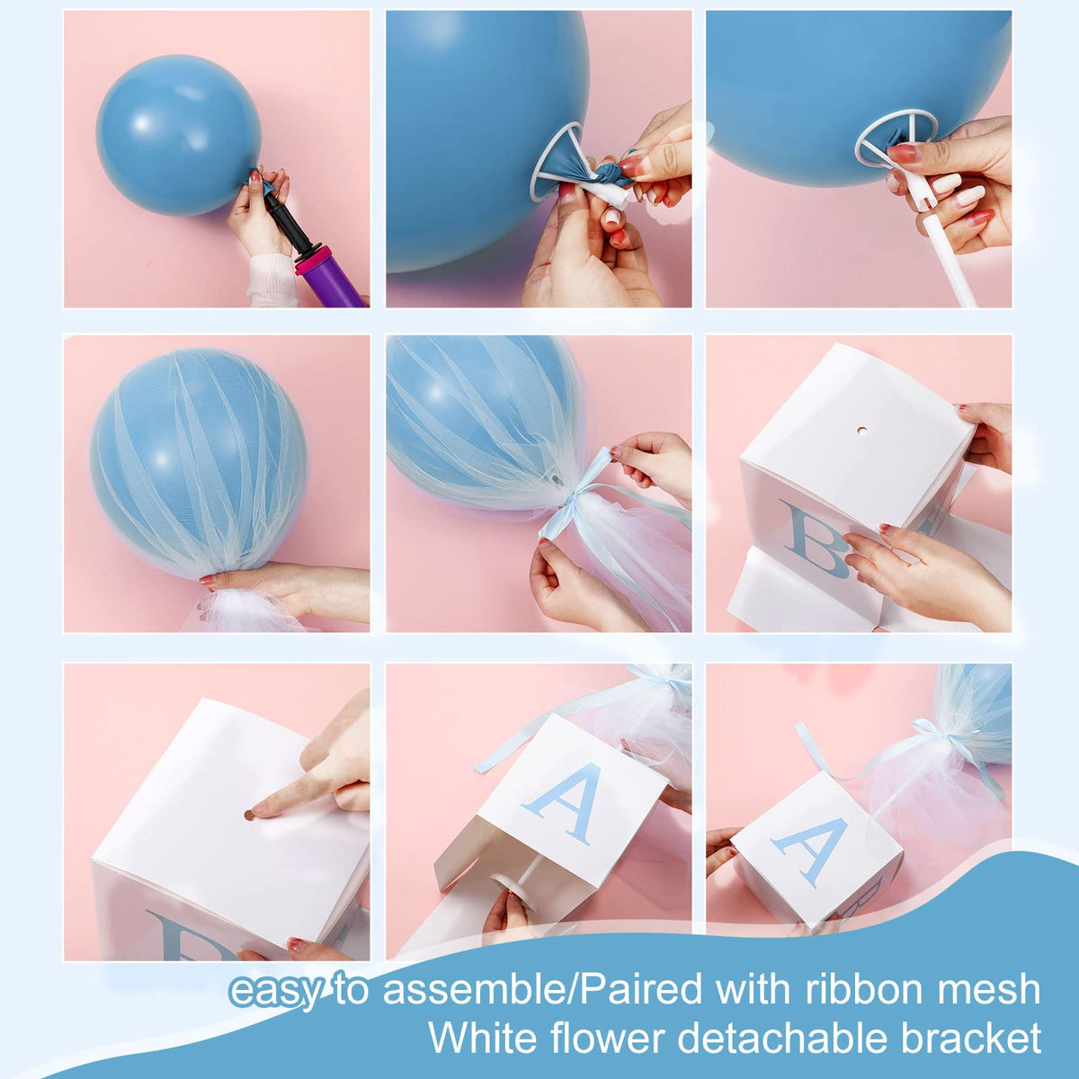 Wettarn 4-Piece Blue Boy Baby Shower Centerpieces – 24-Inch Tulle Balloons with Letter Boxes & Stands