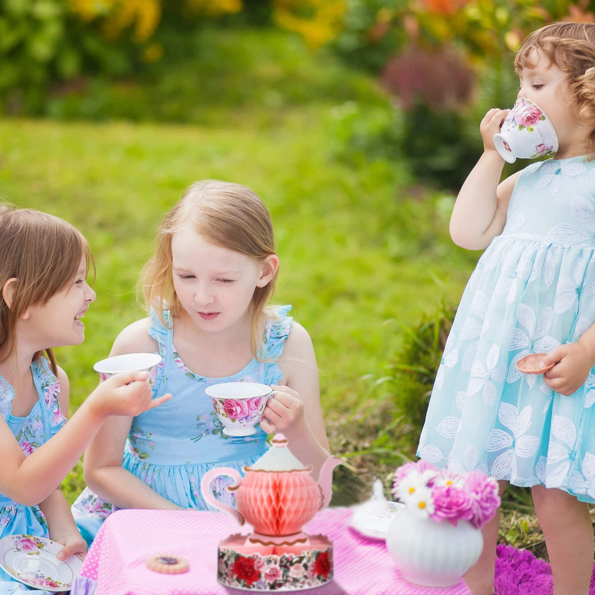 Wettarn 6-Piece Floral Tea Party Decorations – 3D Teapot Centerpieces for Weddings & Parties