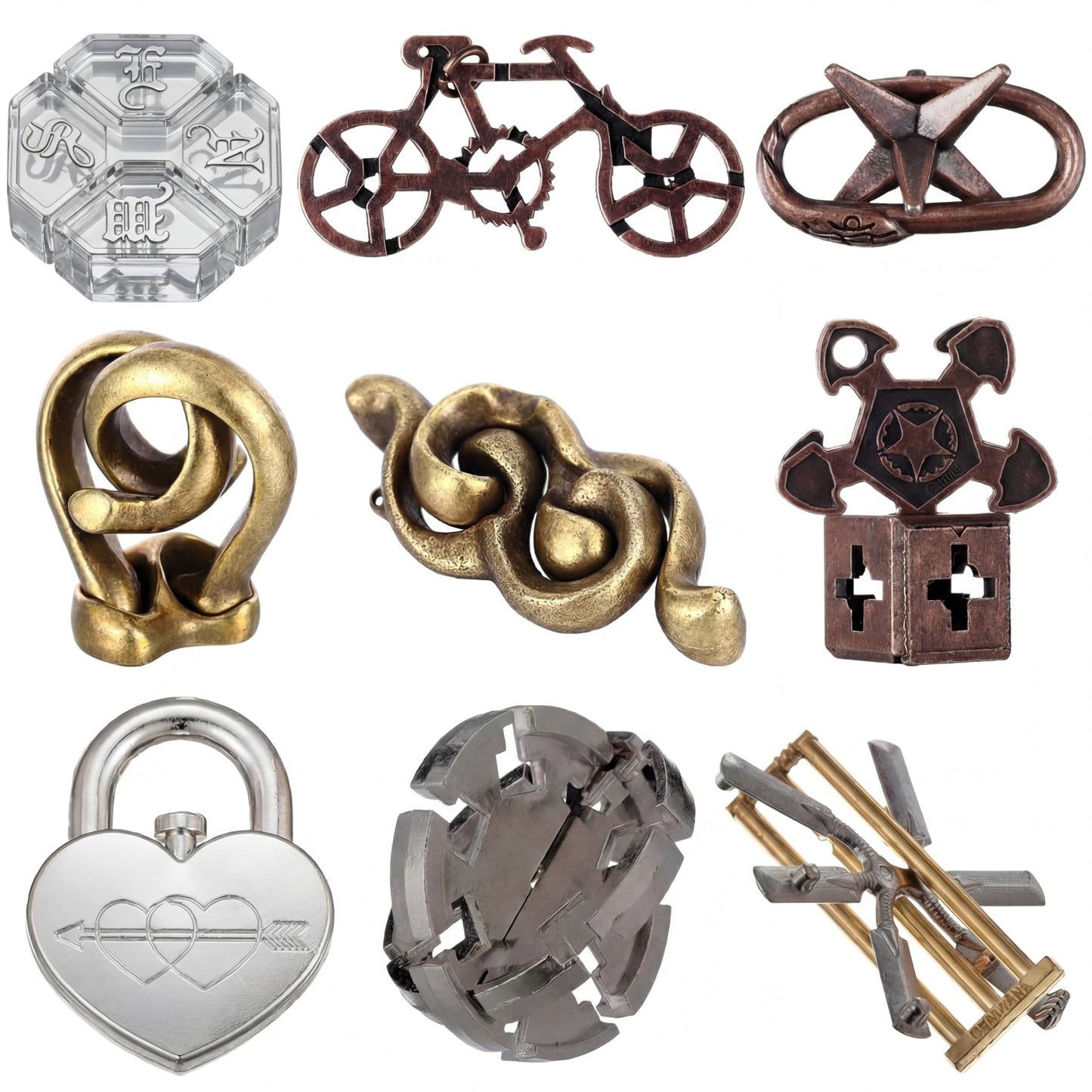 Wettarn 9-Pcs Metal Brain Teaser Puzzles for Adults - Interlocking 3D Steel Puzzle, Fresh Style