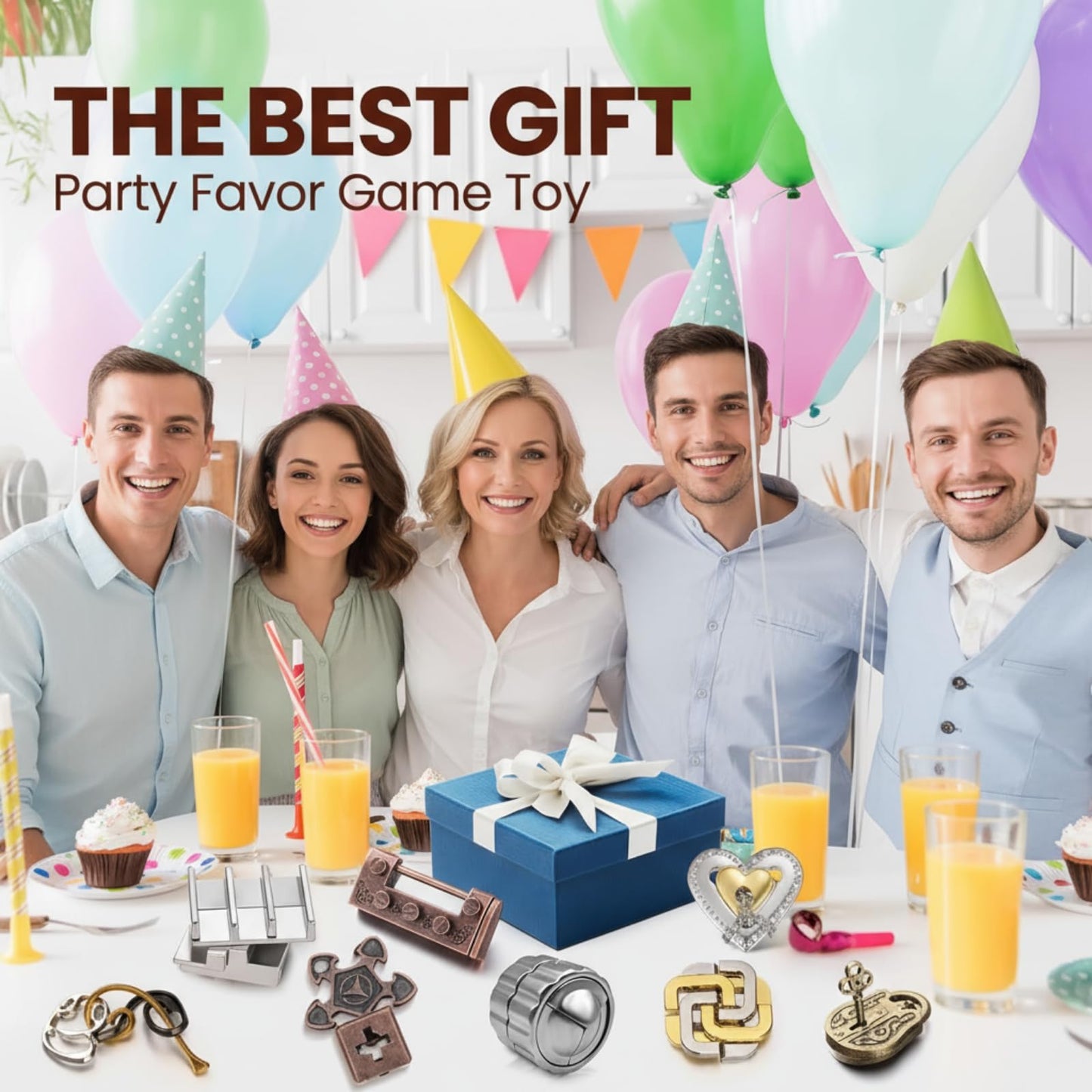 Wettarn 9 Pcs Metal Brain Teasers – 3D Steel Puzzles for Adults | Interlocking IQ Games