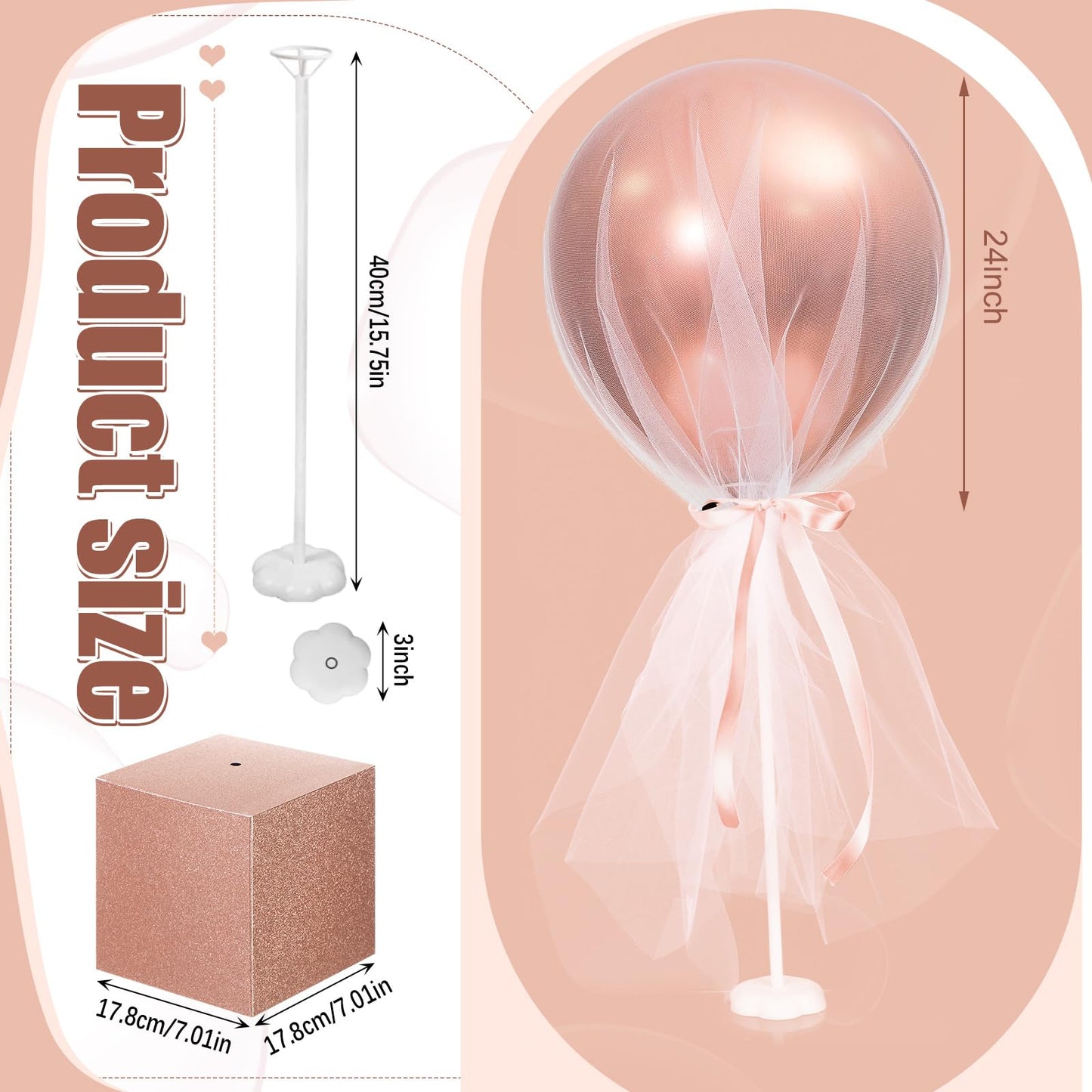 Wettarn 4-Piece Rose Gold Confetti Tulle Tutu Balloon Centerpieces for Baby Shower & Party Decor