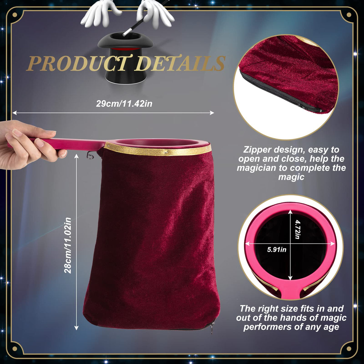 Wettarn 2 Pcs Christmas Change Bag – Velvet Magic Prop with Zipper & Twisting Handle
