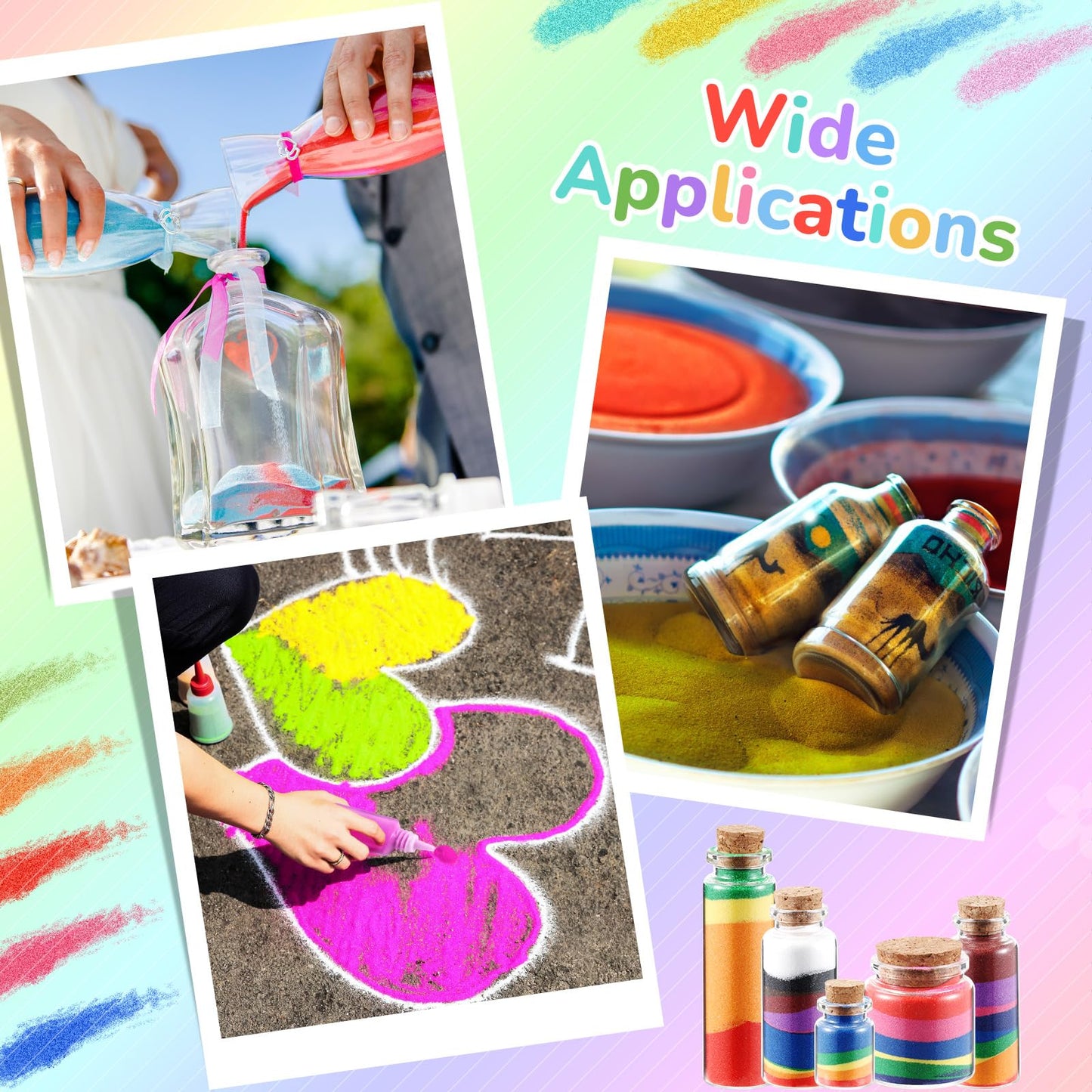 Wettarn 60 Pcs Colored Art Sand Kit – Non-Toxic DIY Sand Art for Kids & Adults