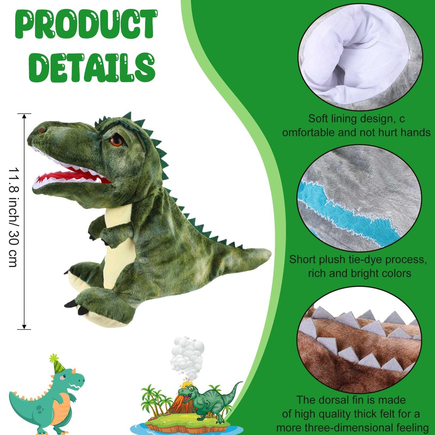 Wettarn 10-Piece Dinosaur Hand Puppets – 11.8-Inch Plush for Storytelling & Imaginative Play