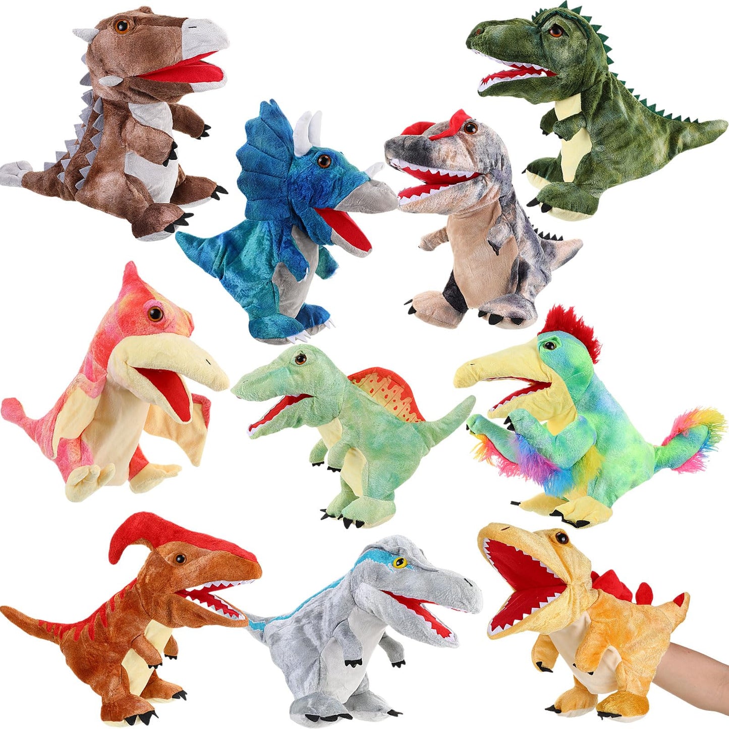 Wettarn 10-Piece Dinosaur Hand Puppets – 11.8-Inch Plush for Storytelling & Imaginative Play