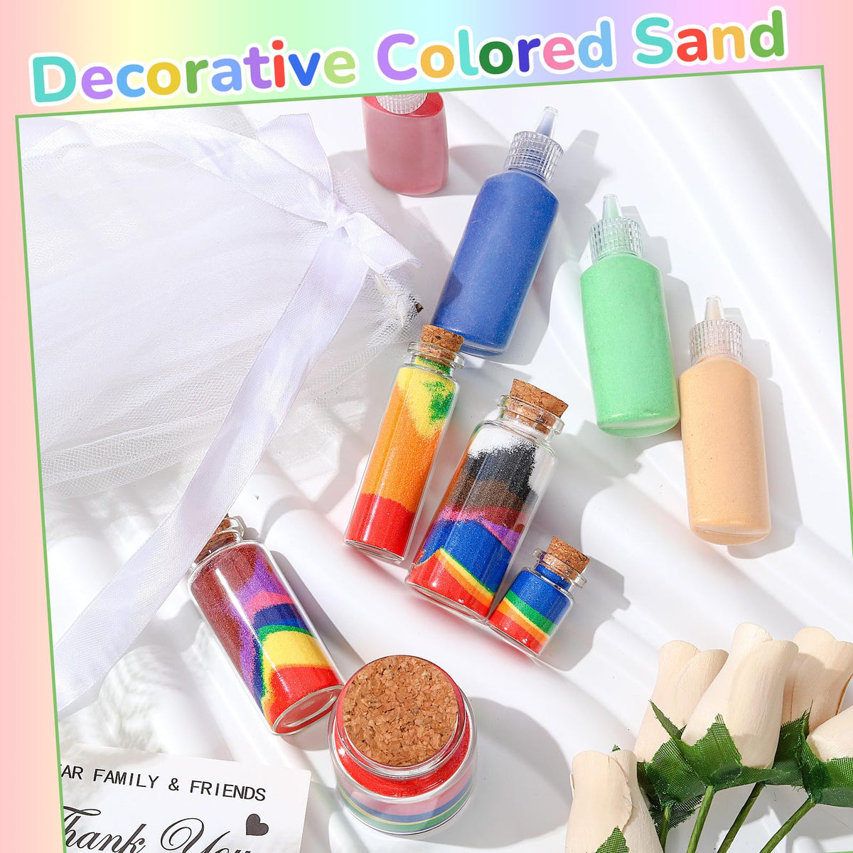 Wettarn 60 Pcs Colored Art Sand Kit – Non-Toxic DIY Sand Art for Kids & Adults