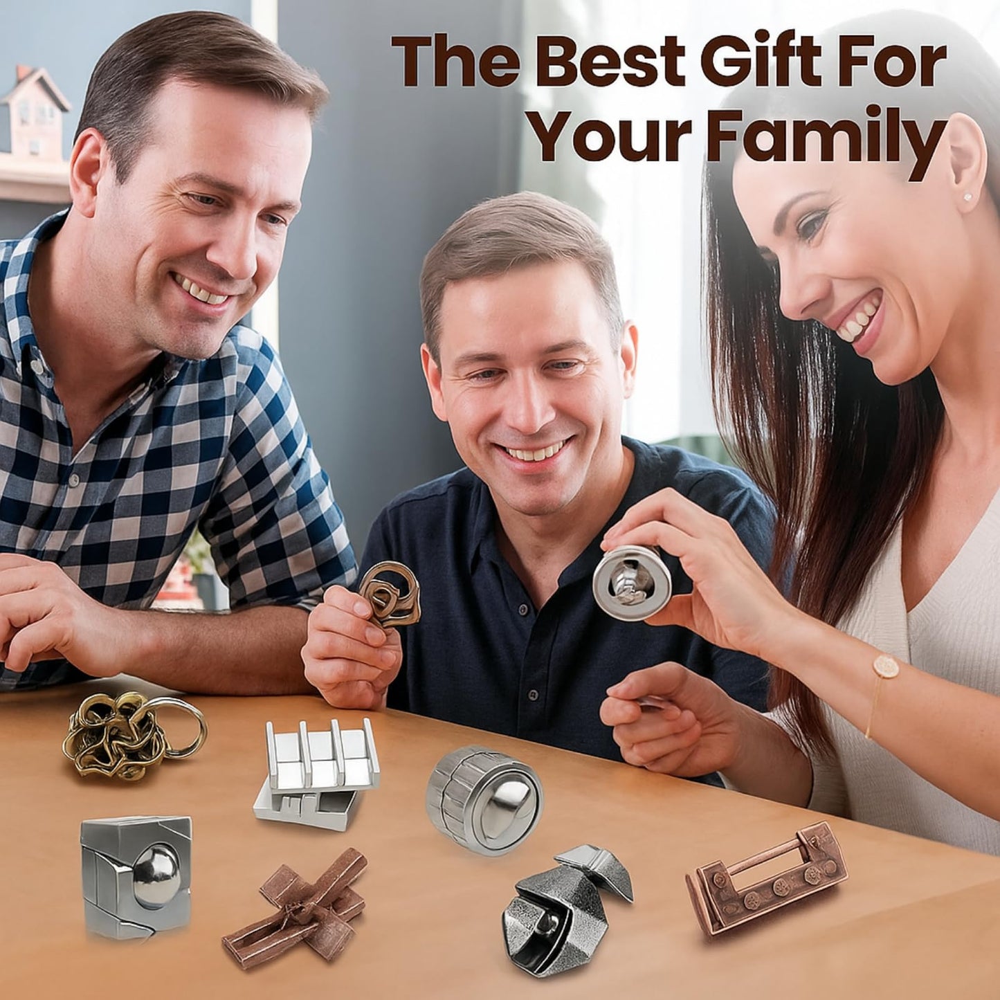 Wettarn 9 Pcs Metal Brain Teaser Puzzles – 3D Steel Interlocking Mind Challenge for Adults