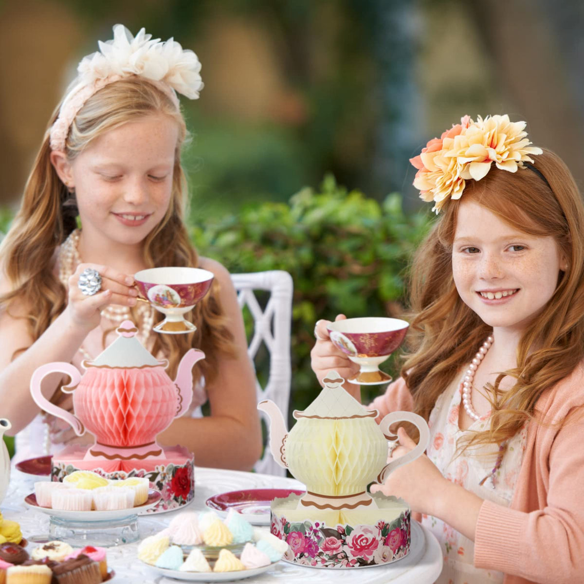 Wettarn 6-Piece Floral Tea Party Decorations – 3D Teapot Centerpieces for Weddings & Parties