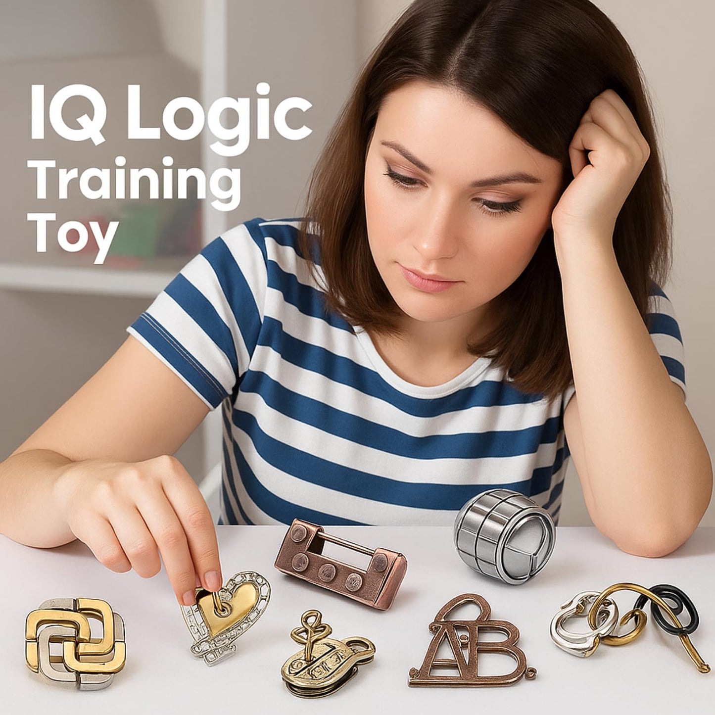 Wettarn 9 Pcs Metal Brain Teasers – 3D Steel Puzzles for Adults | Interlocking IQ Games