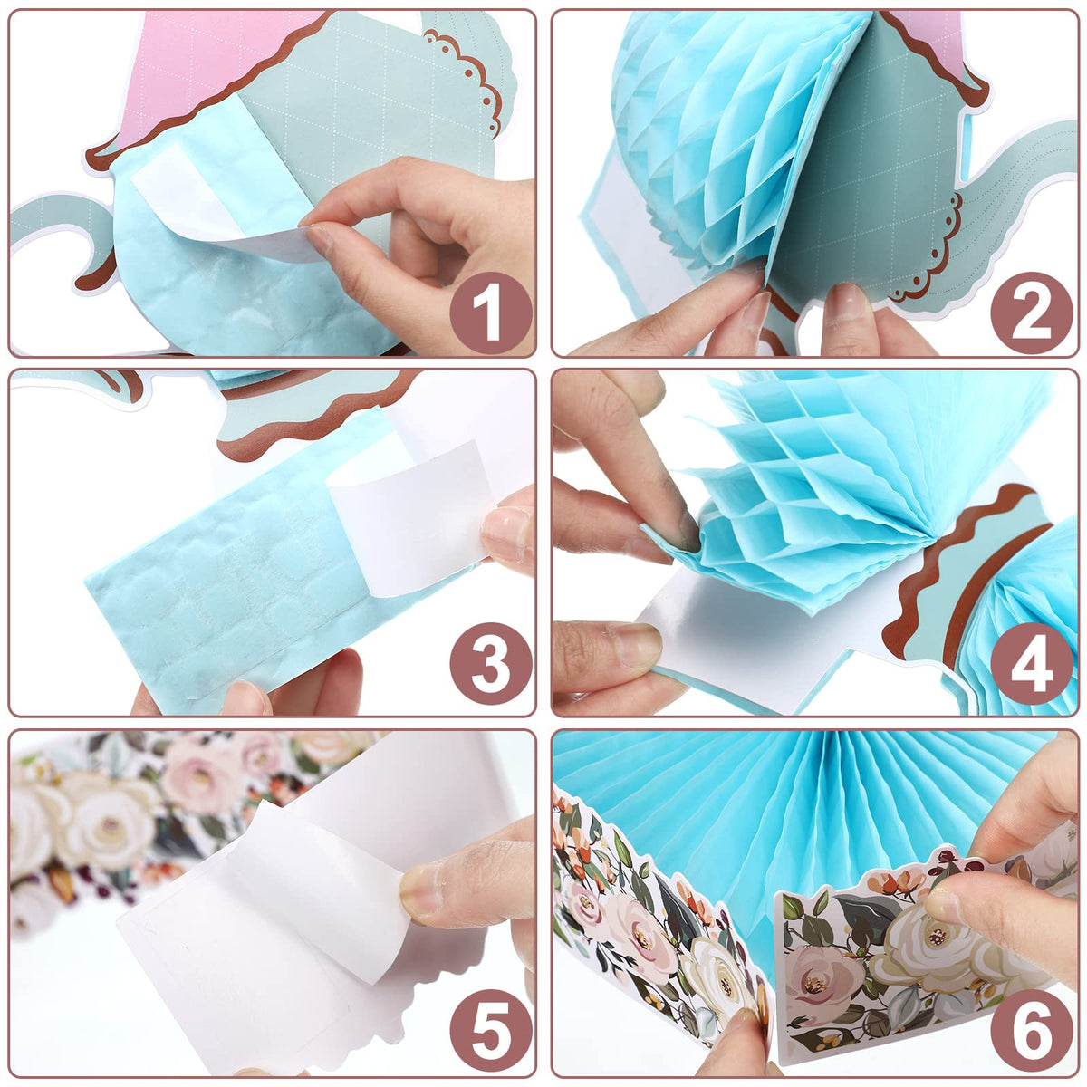 Wettarn 6-Piece Floral Tea Party Decorations – 3D Teapot Centerpieces for Weddings & Parties