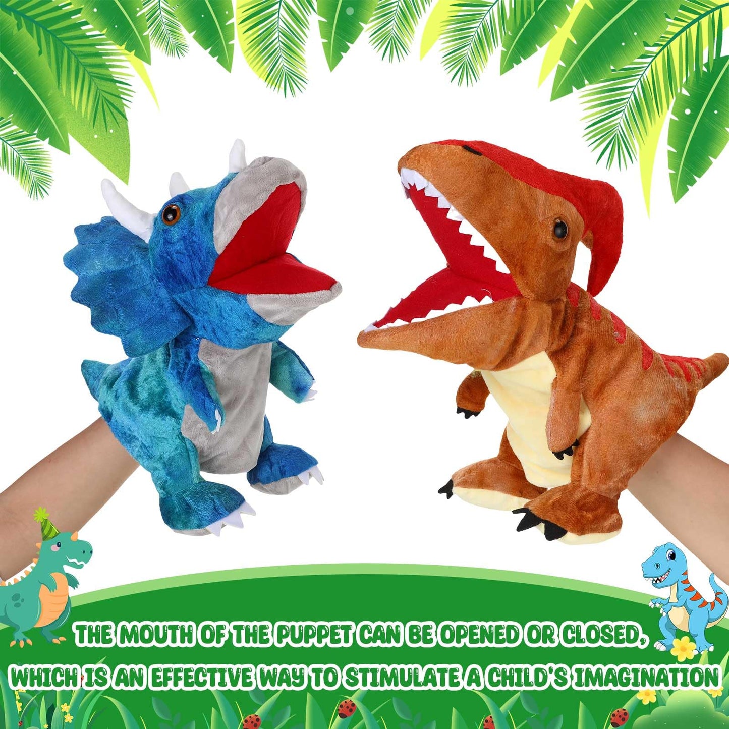 Wettarn 10-Piece Dinosaur Hand Puppets – 11.8-Inch Plush for Storytelling & Imaginative Play