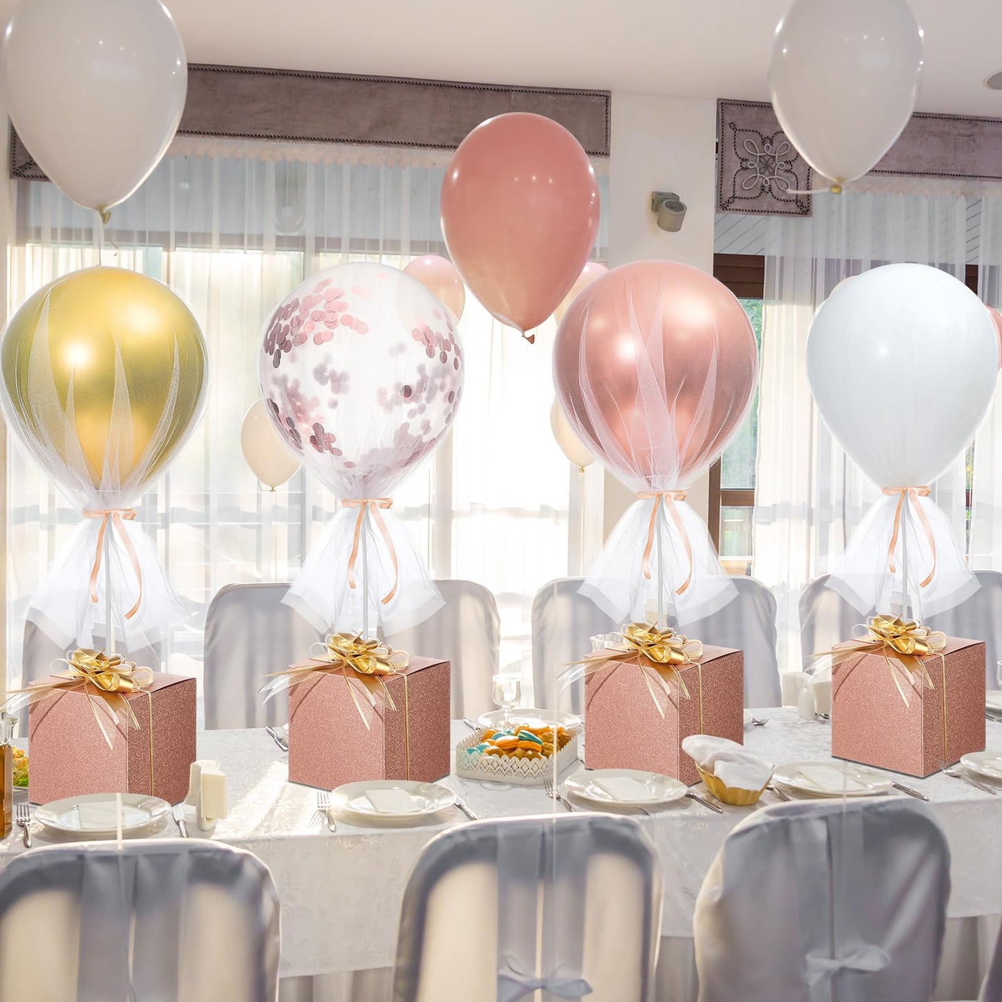 Wettarn 4-Piece Rose Gold Confetti Tulle Tutu Balloon Centerpieces for Baby Shower & Party Decor