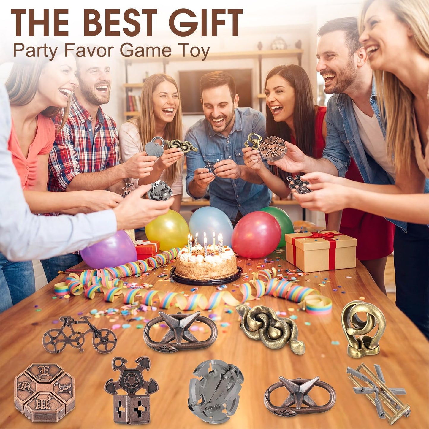 Wettarn 9-Pcs Metal Brain Teaser Puzzles for Adults - Interlocking 3D Steel Puzzle, Fresh Style
