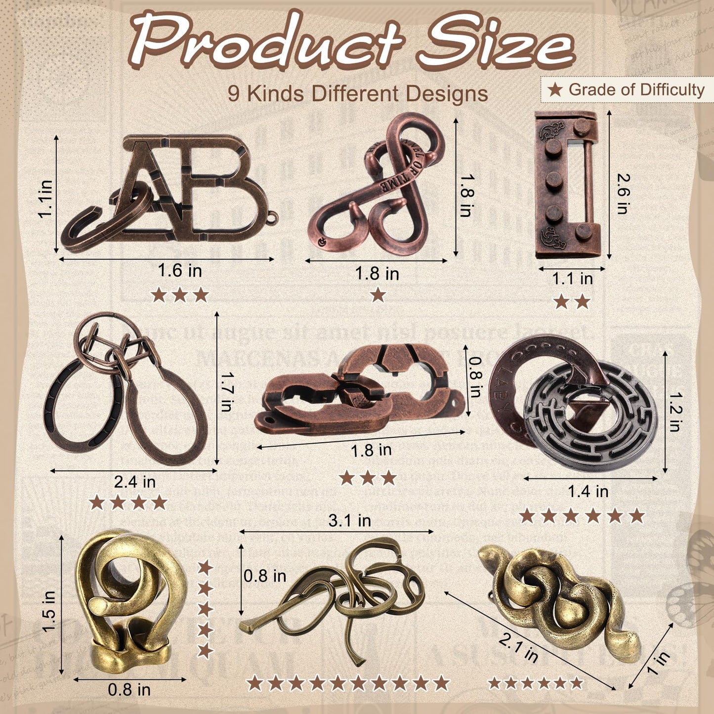 Wettarn 9 Pcs Metal Brain Teasers – Interlocking Steel Puzzles for Adults