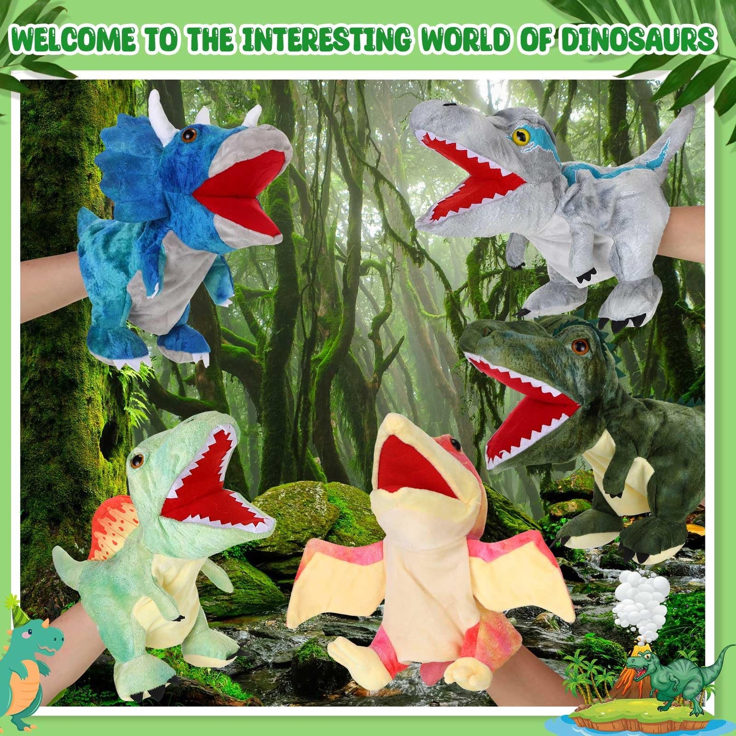 Wettarn 10-Piece Dinosaur Hand Puppets – 11.8-Inch Plush for Storytelling & Imaginative Play