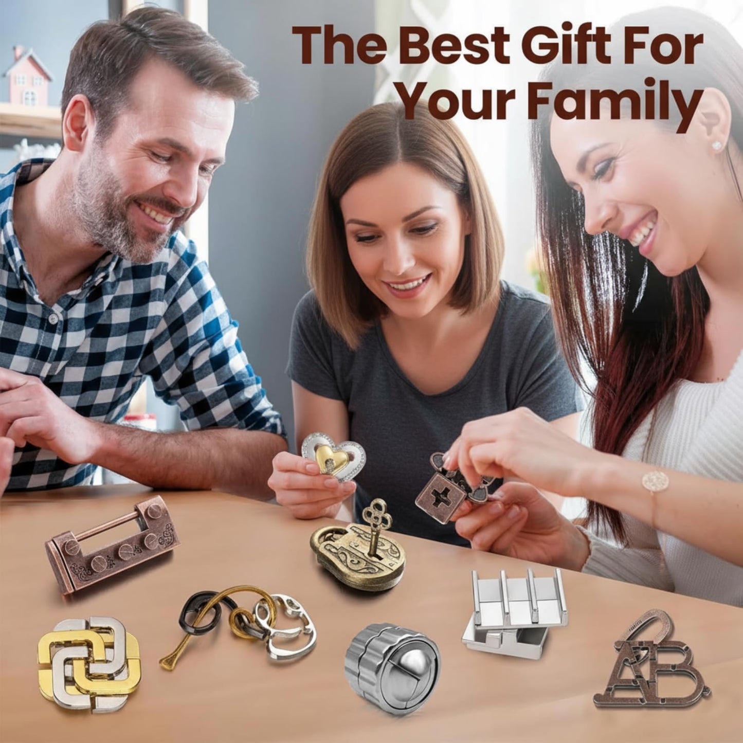Wettarn 9 Pcs Metal Brain Teasers – 3D Steel Puzzles for Adults | Interlocking IQ Games