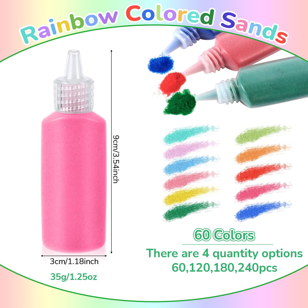 Wettarn 60 Pcs Colored Art Sand Kit – Non-Toxic DIY Sand Art for Kids & Adults