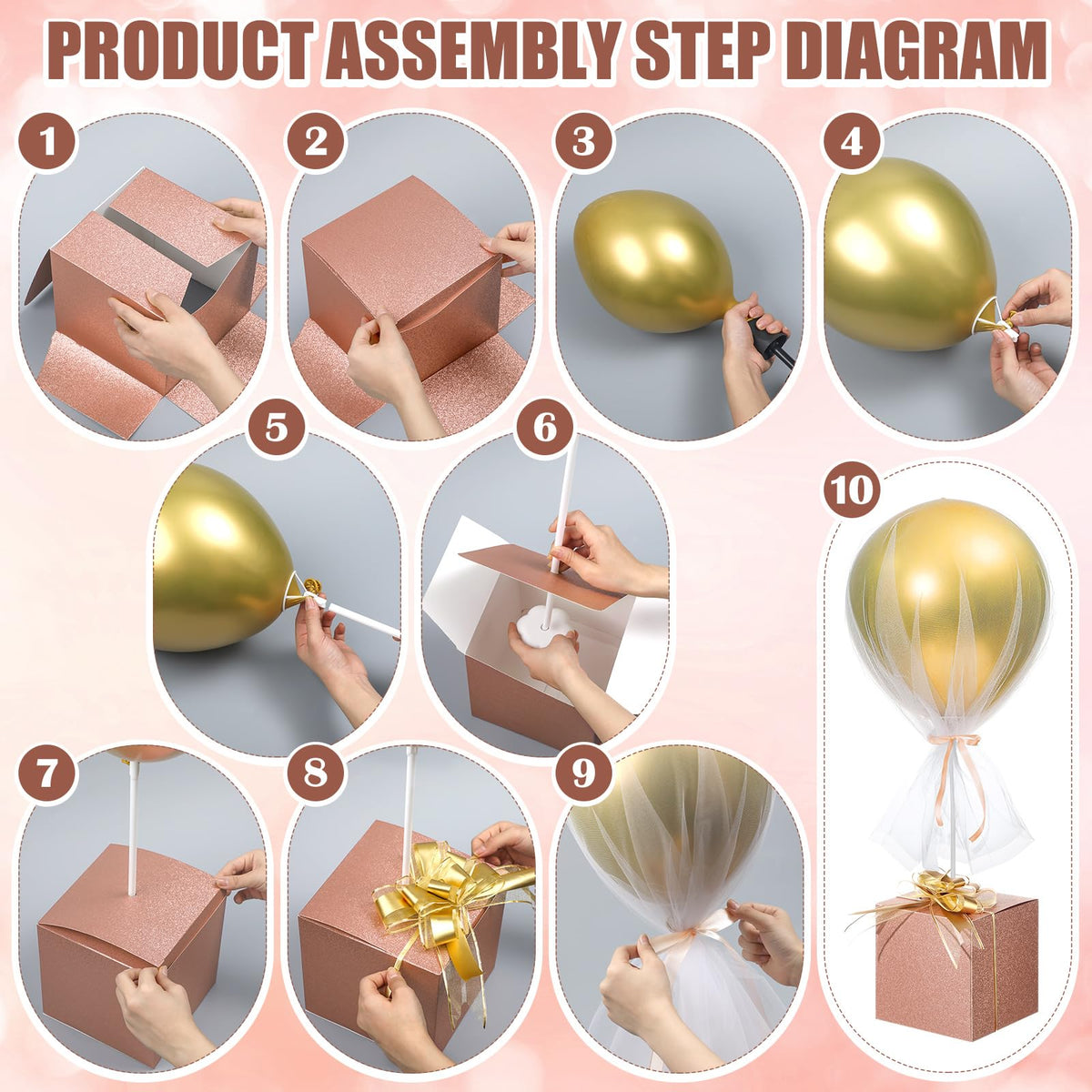 Wettarn 4-Piece Rose Gold Confetti Tulle Tutu Balloon Centerpieces for Baby Shower & Party Decor