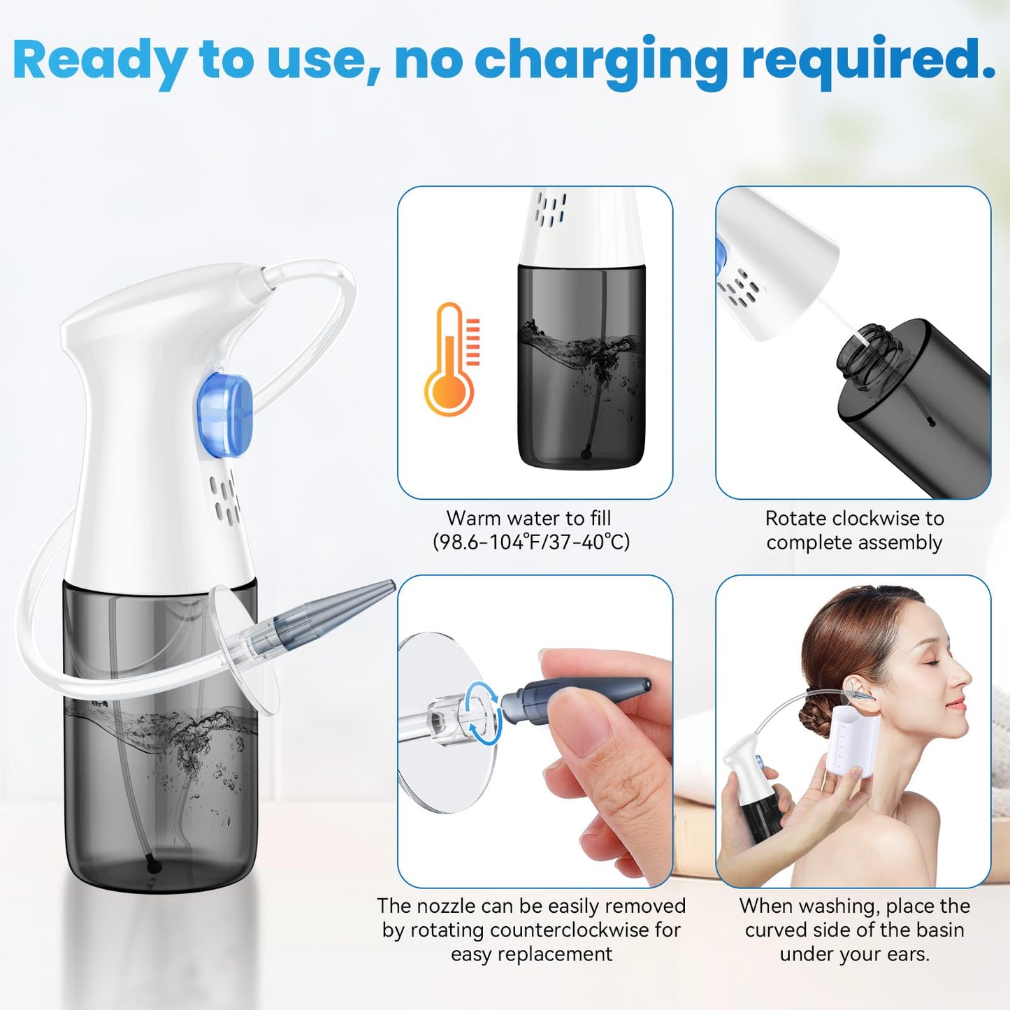 WEUANY Ear Wax Removal Kit – Safe At-Home Ear Irrigation with Five-Hole & One-Hole Nozzles