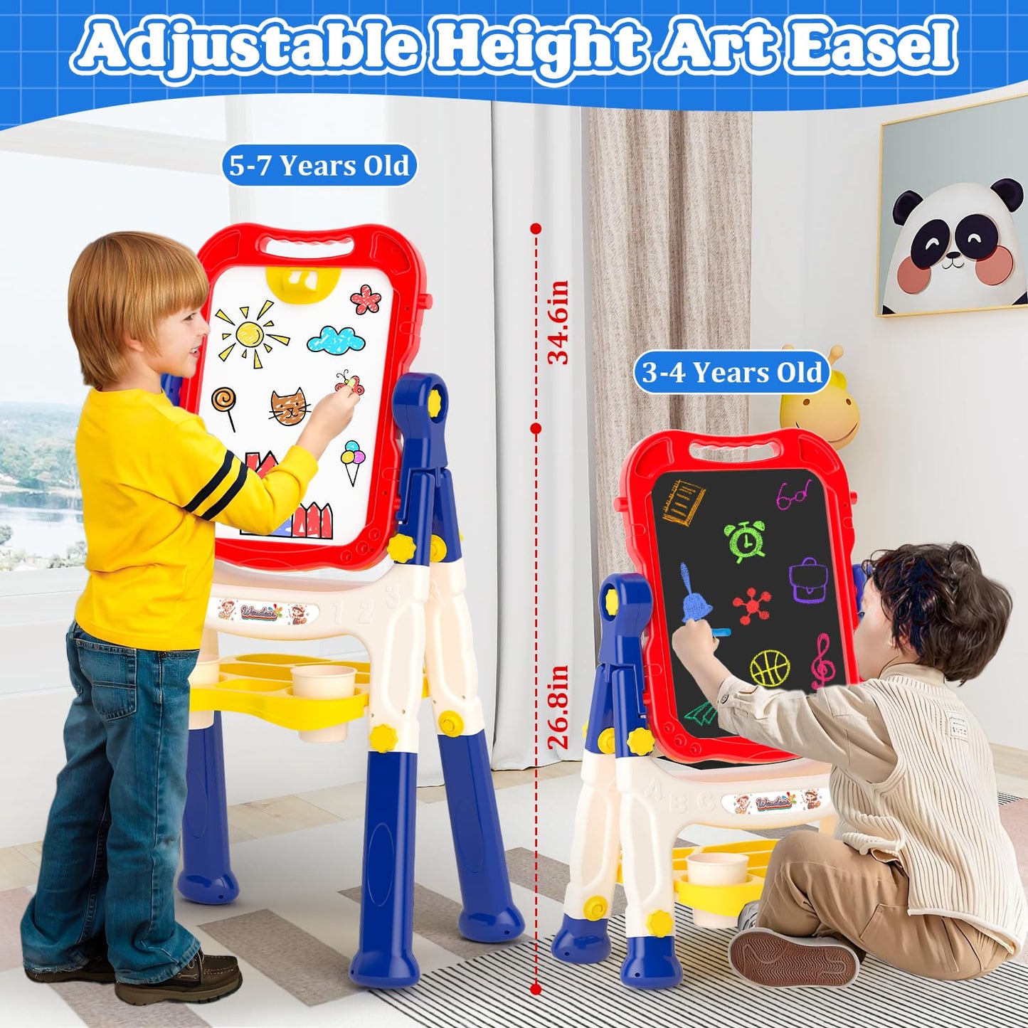 Weudear Easel for Kids – Double-Sided Magnetic Learning Easel with Letters & Chalk Pens