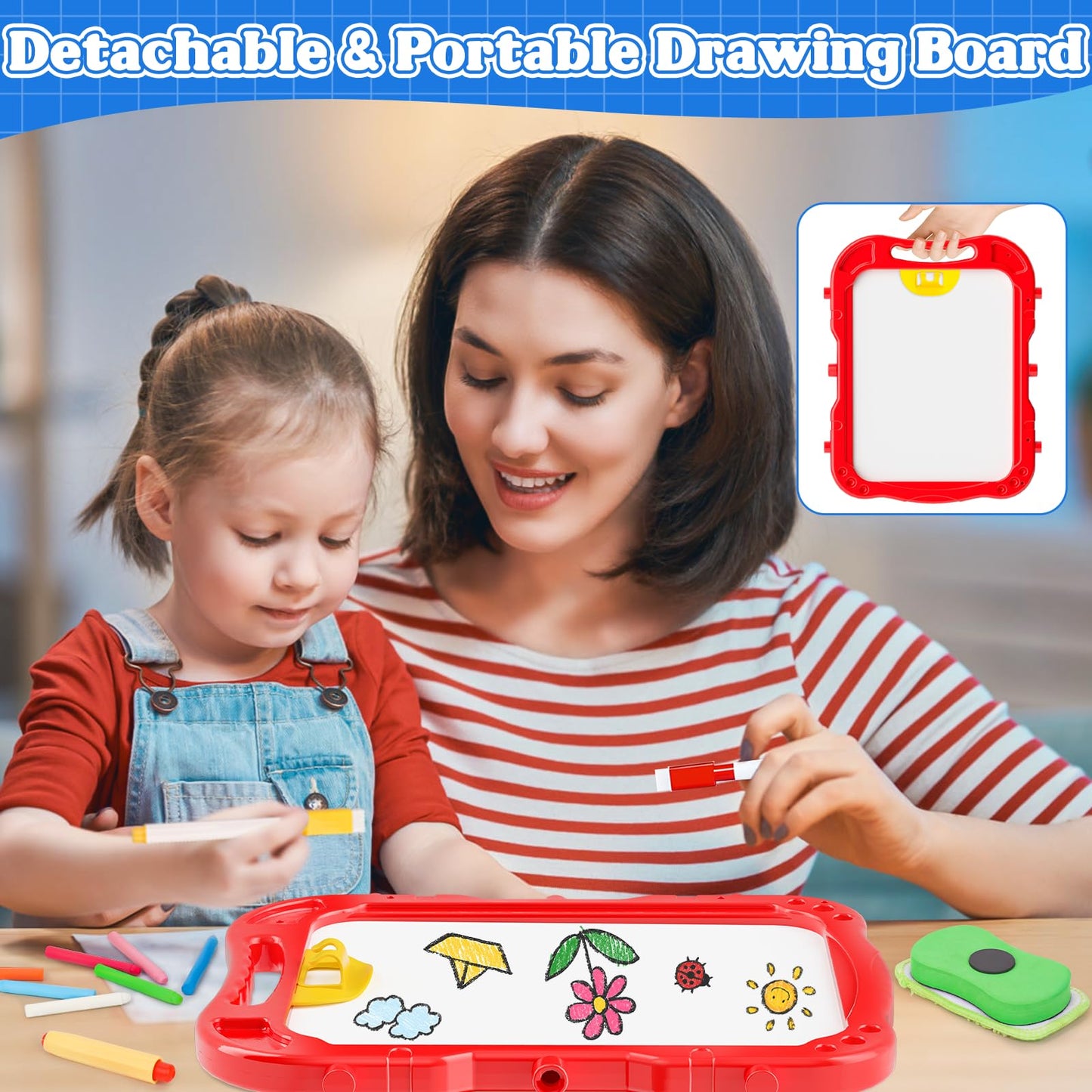 Weudear Easel for Kids – Double-Sided Magnetic Learning Easel with Letters & Chalk Pens