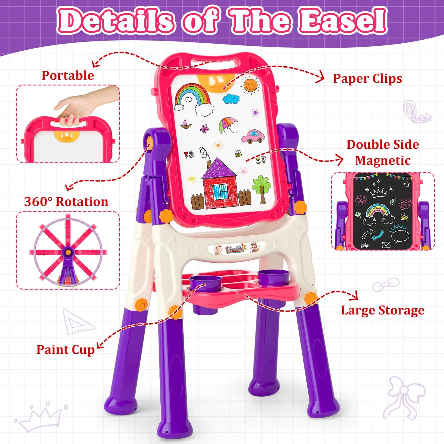 Weudear Kids Easel – Double-Sided Magnetic Art Board for Ages 3+