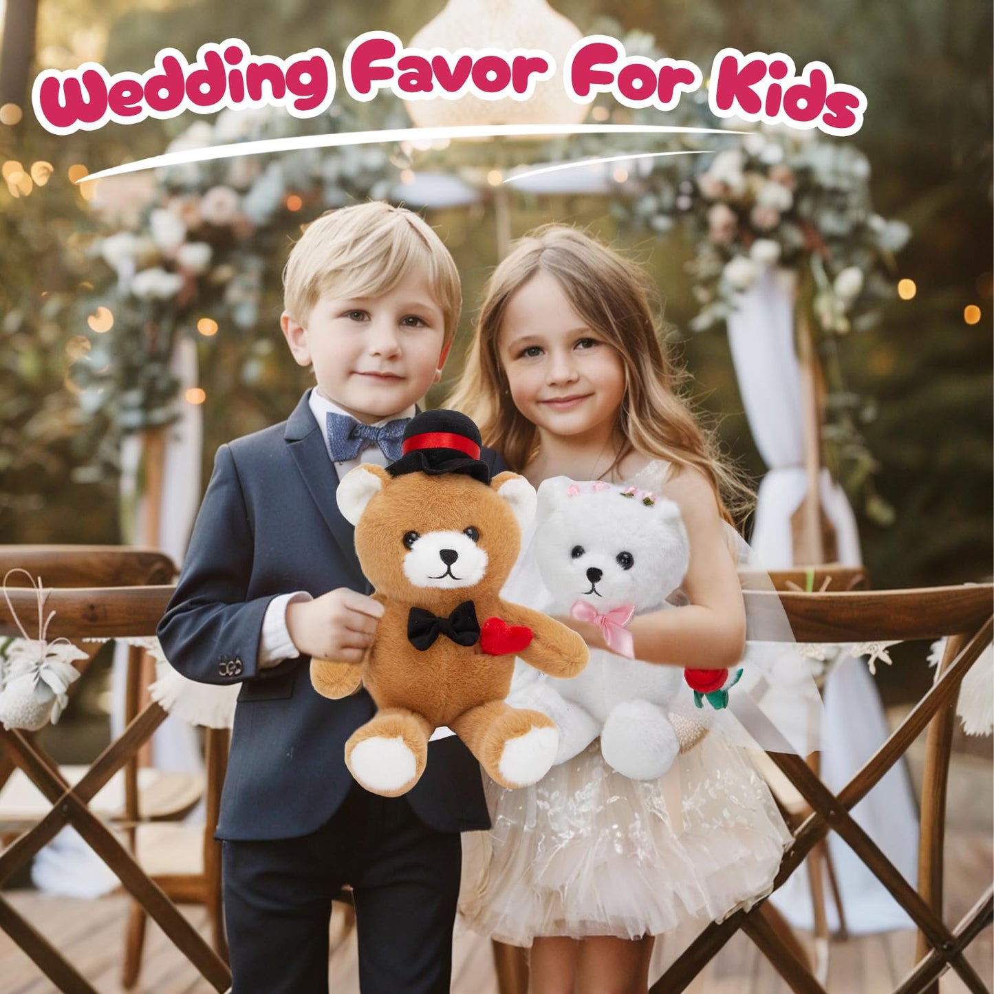 WEWILL 2-Piece 10-Inch Wedding Teddy Bears – Bride & Groom Plush Dolls