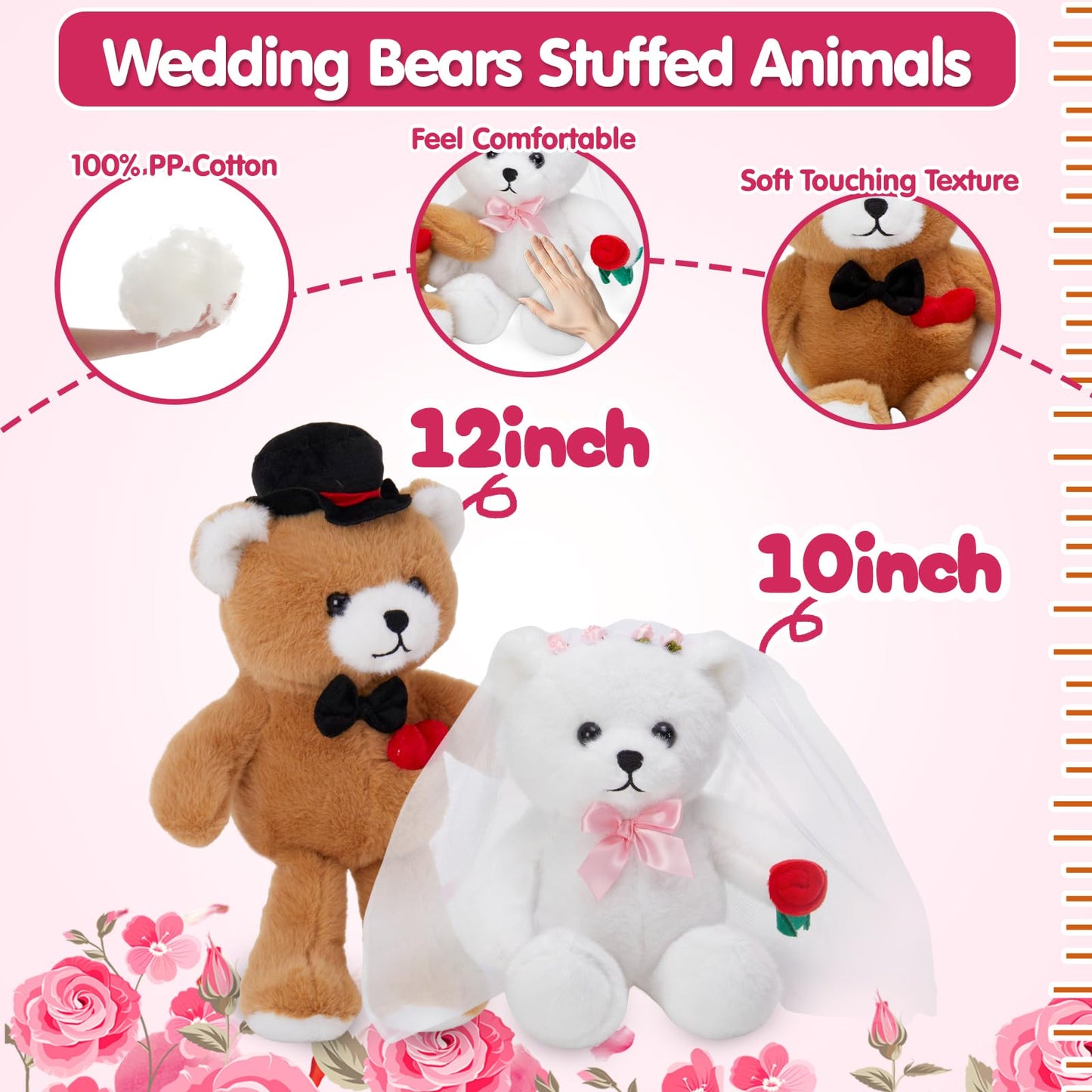 WEWILL 2-Piece 10-Inch Wedding Teddy Bears – Bride & Groom Plush Dolls