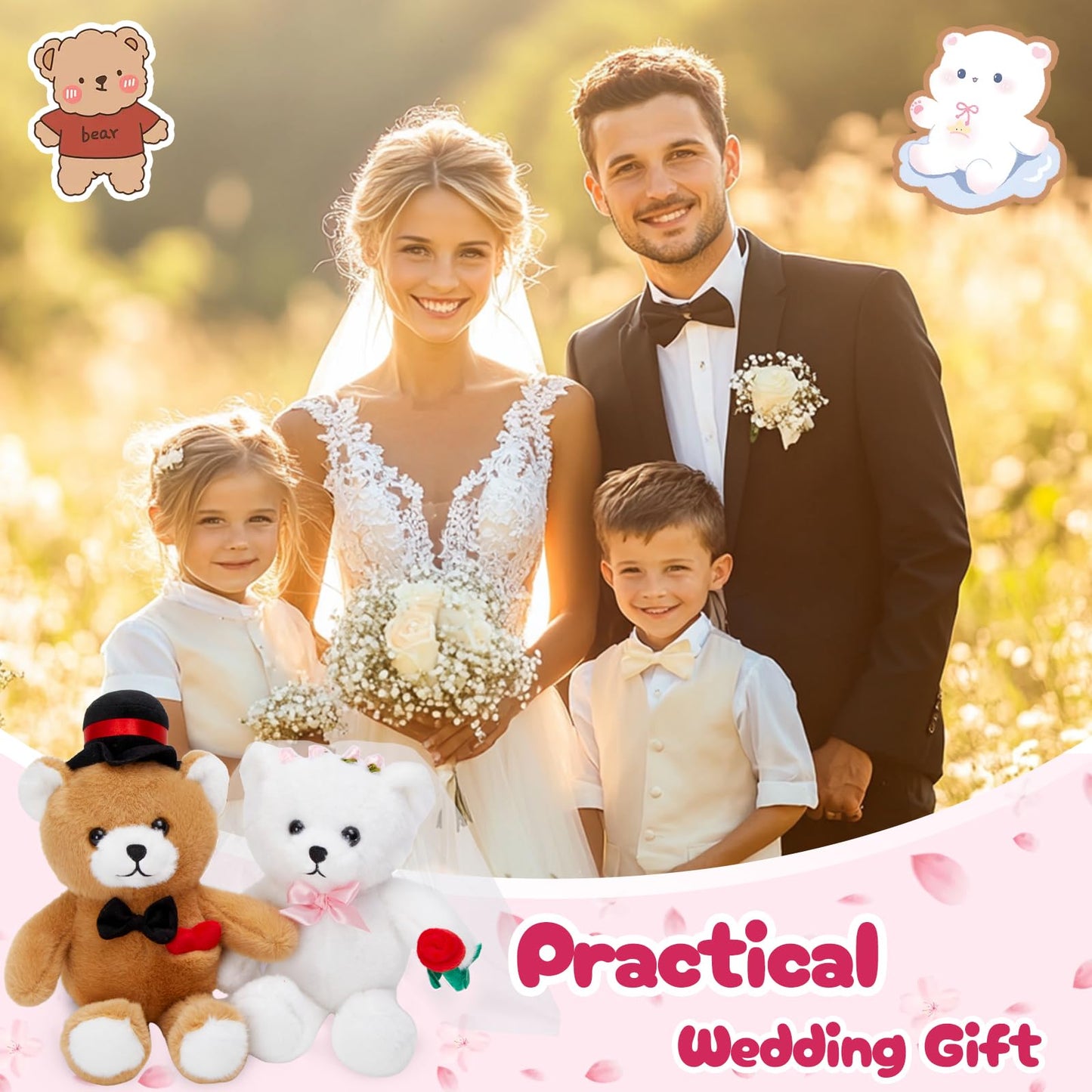 WEWILL 2-Piece 10-Inch Wedding Teddy Bears – Bride & Groom Plush Dolls