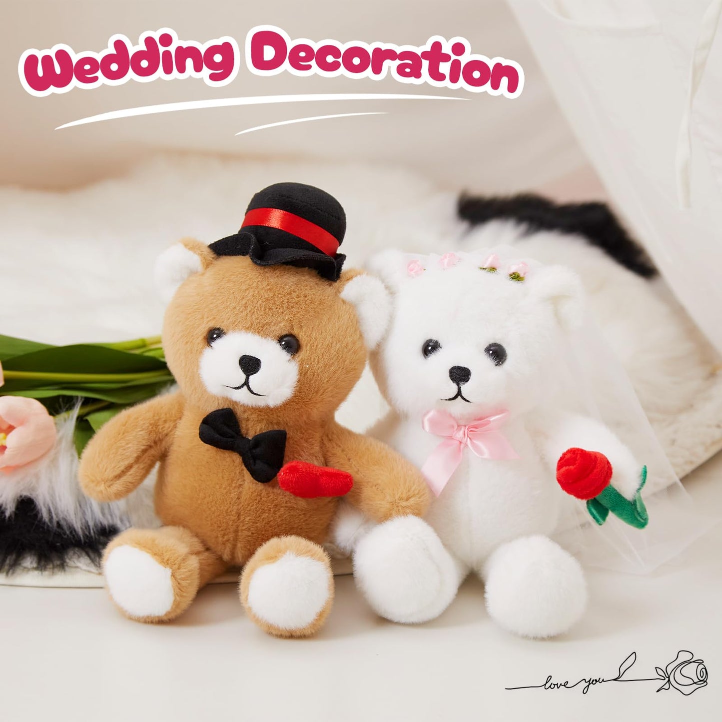 WEWILL 2-Piece 10-Inch Wedding Teddy Bears – Bride & Groom Plush Dolls