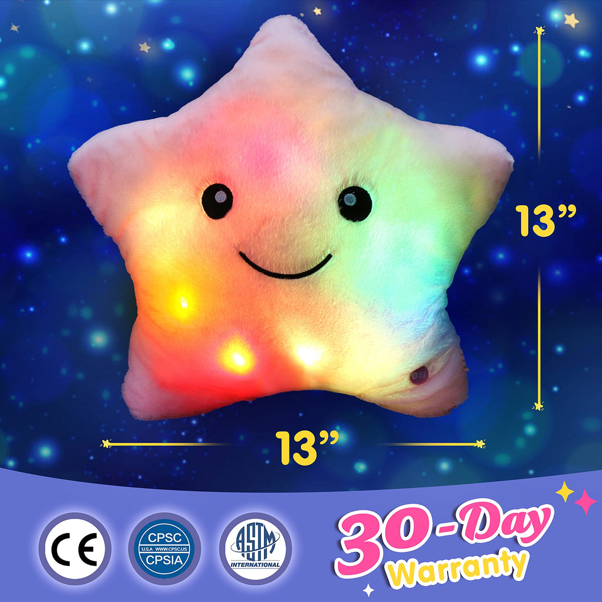 WEWILL 13 inch Twinkle Star LED Night Light Plush Pillow – Soft Glow Toy for Kids