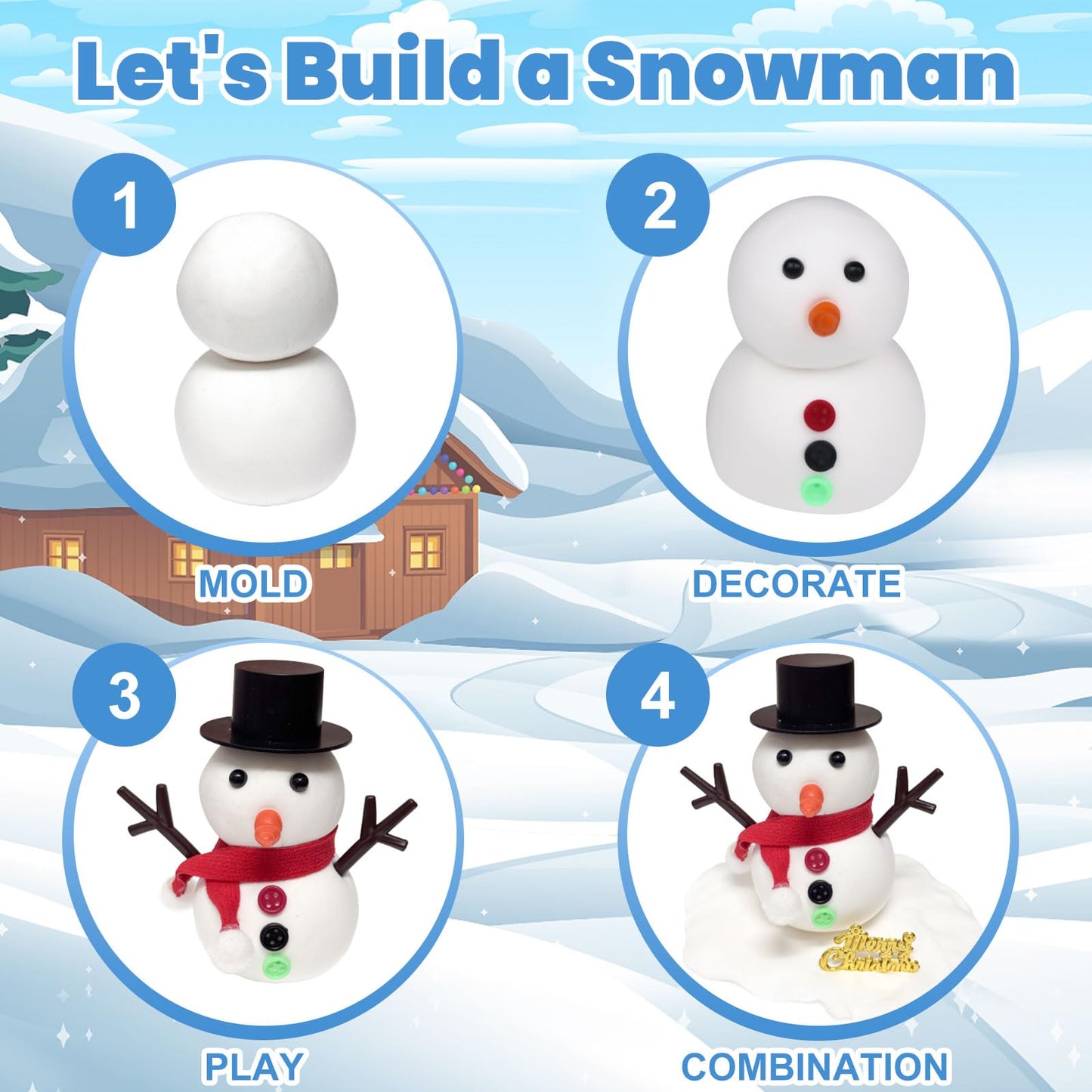 Wewwewa Snowman Kit - 3-Piece Build-A-Snowman DIY Clay Kit for Kids