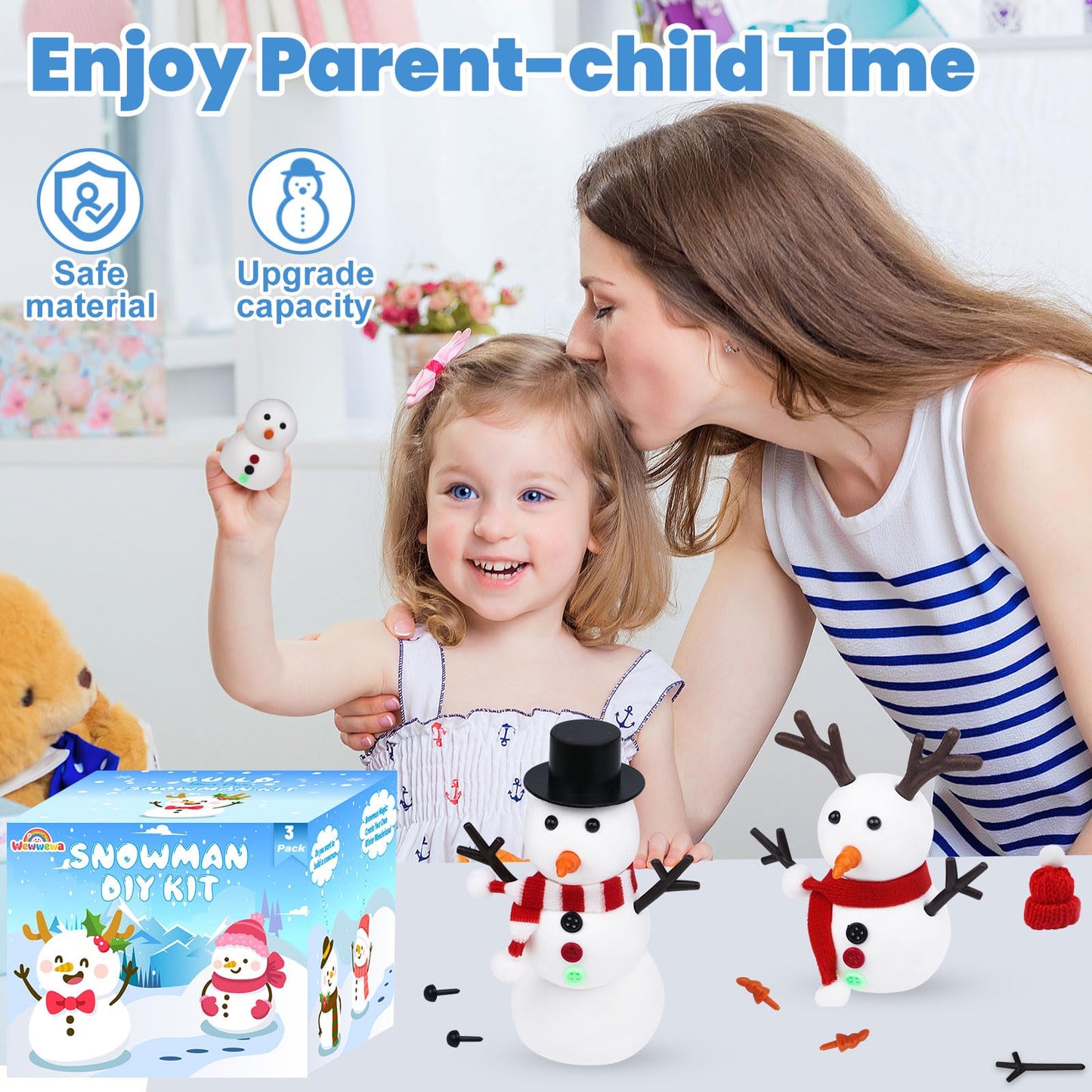 Wewwewa Snowman Kit - 3-Piece Build-A-Snowman DIY Clay Kit for Kids