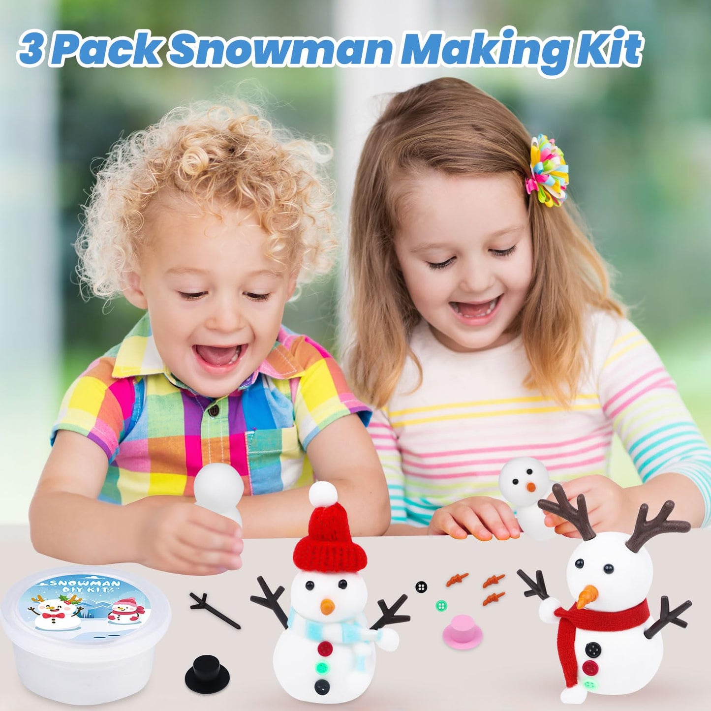 Wewwewa Snowman Kit - 3-Piece Build-A-Snowman DIY Clay Kit for Kids
