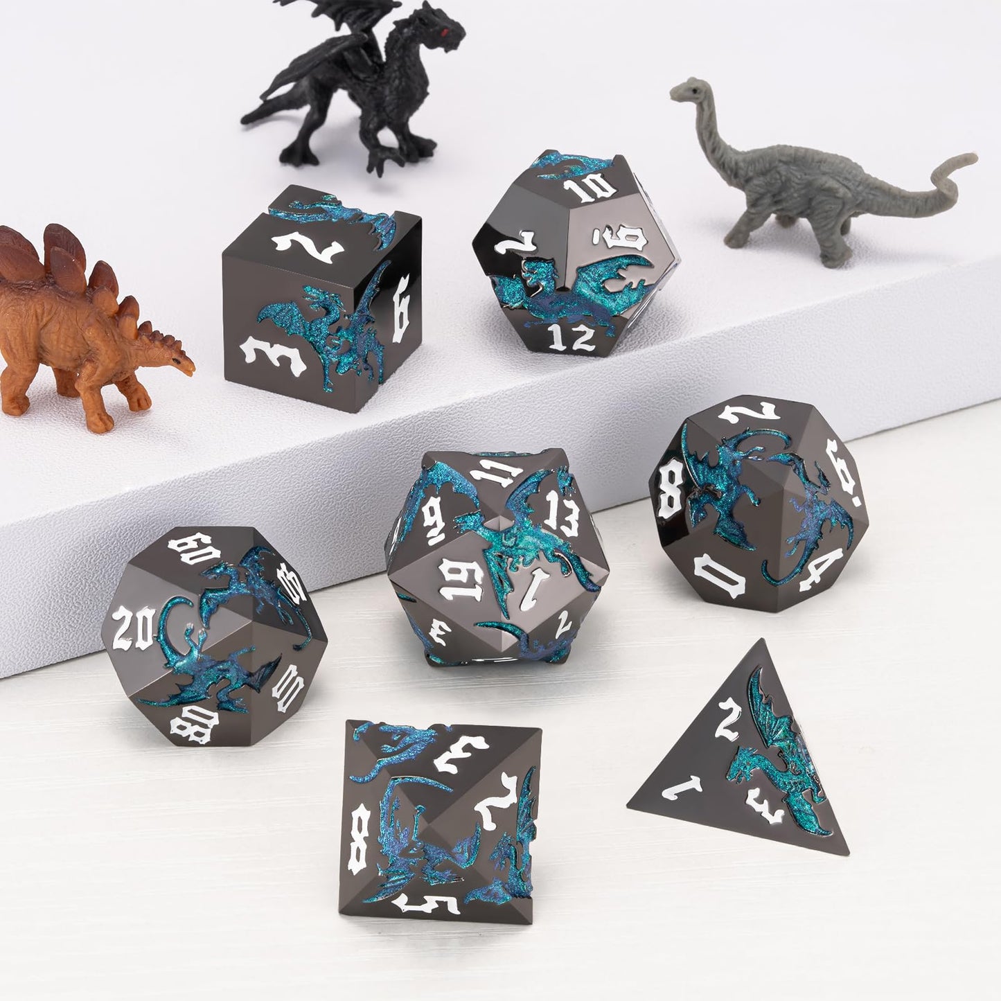 weyano Sharp Edge DND Dragon Dice Set — Metal Polyhedral 7-Die with Gift Case