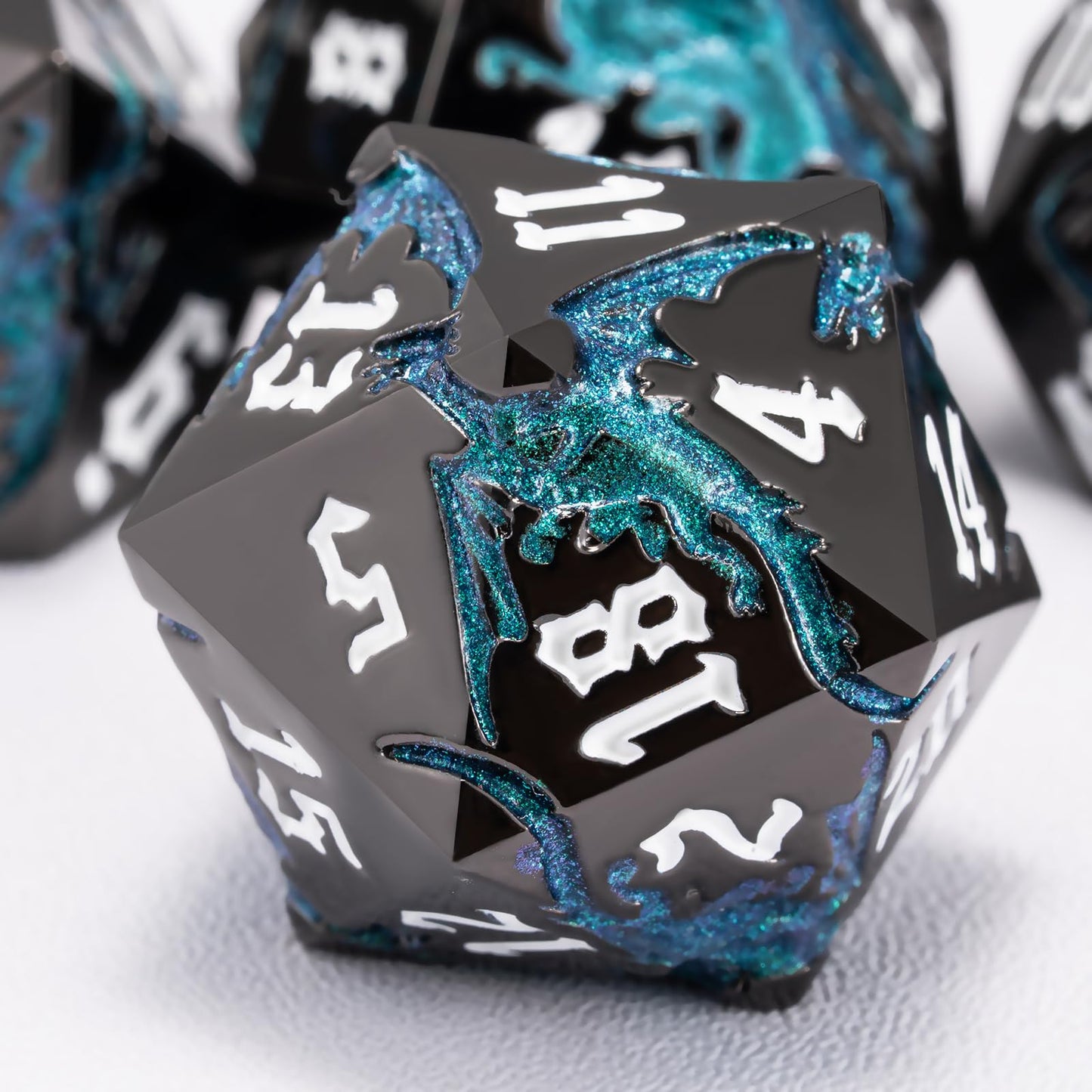 weyano Sharp Edge DND Dragon Dice Set — Metal Polyhedral 7-Die with Gift Case