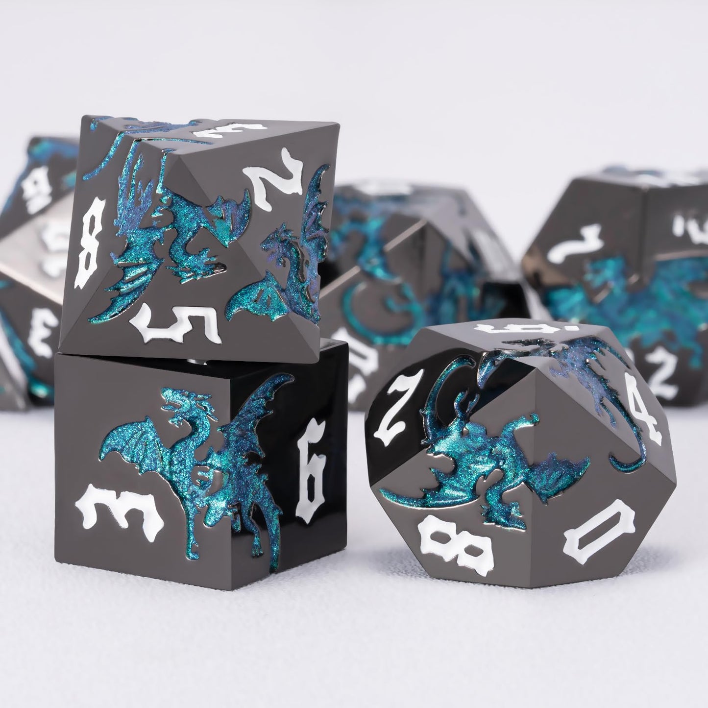 weyano Sharp Edge DND Dragon Dice Set — Metal Polyhedral 7-Die with Gift Case