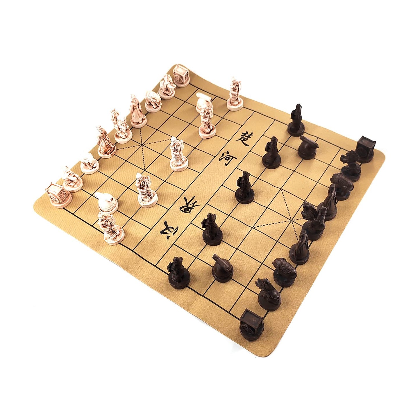 weyheng Traditional Chinese Xiangqi Portable Chess Set – Resin Pieces & Leather Chessboard