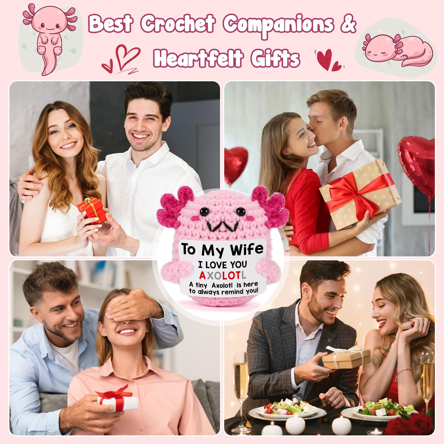 WEYON Mini Crochet Axolotl — Thoughtful Wife Gift from Husband for Mother's Day, Birthday, Christmas & Anniversary
