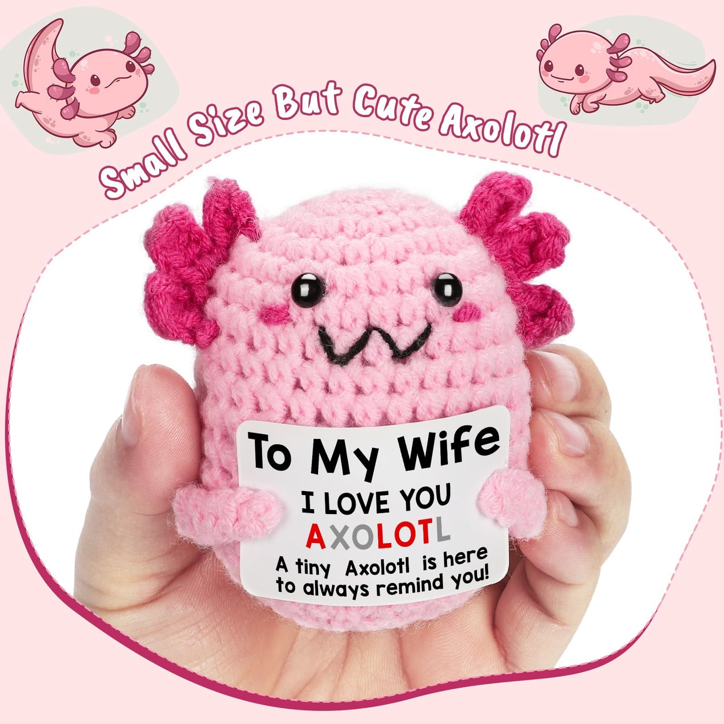 WEYON Mini Crochet Axolotl — Thoughtful Wife Gift from Husband for Mother's Day, Birthday, Christmas & Anniversary
