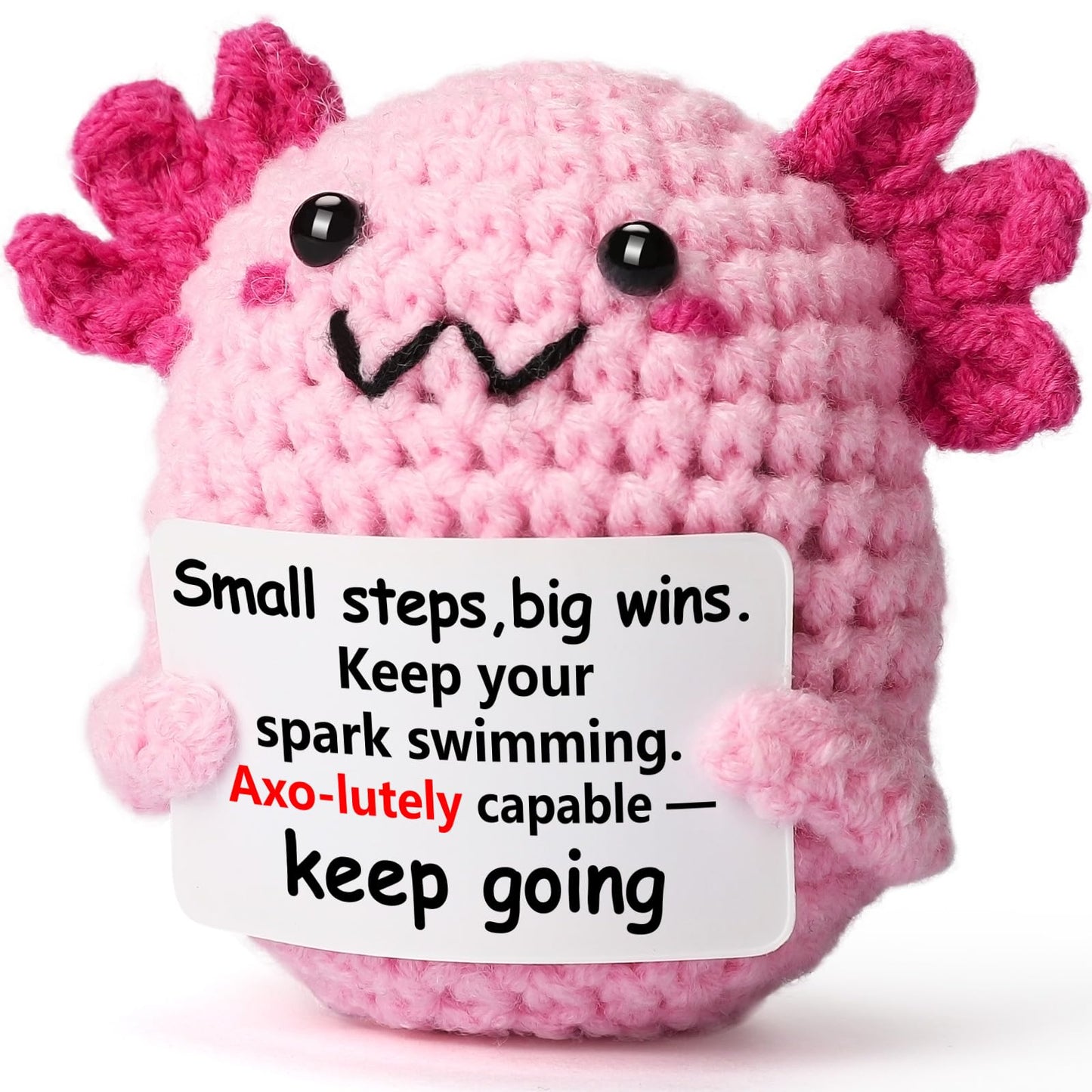 WEYON Positive Encouragement Axolotl Plush – Mini Crochet, Study Focus Gift, Pink