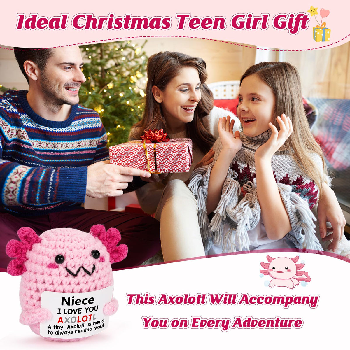 WEYON Niece Gifts from Aunt - Mini Crochet Axolotl Plush with Message Card
