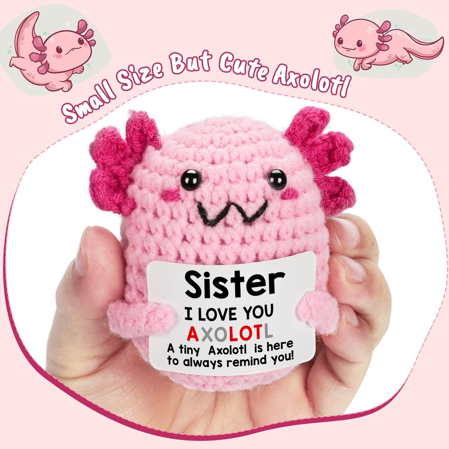 WEYON Crochet Axolotl Plush – Sister Gift for Bestie, Little Sister-in-Law, Birthday & Christmas Stocking Stuffers