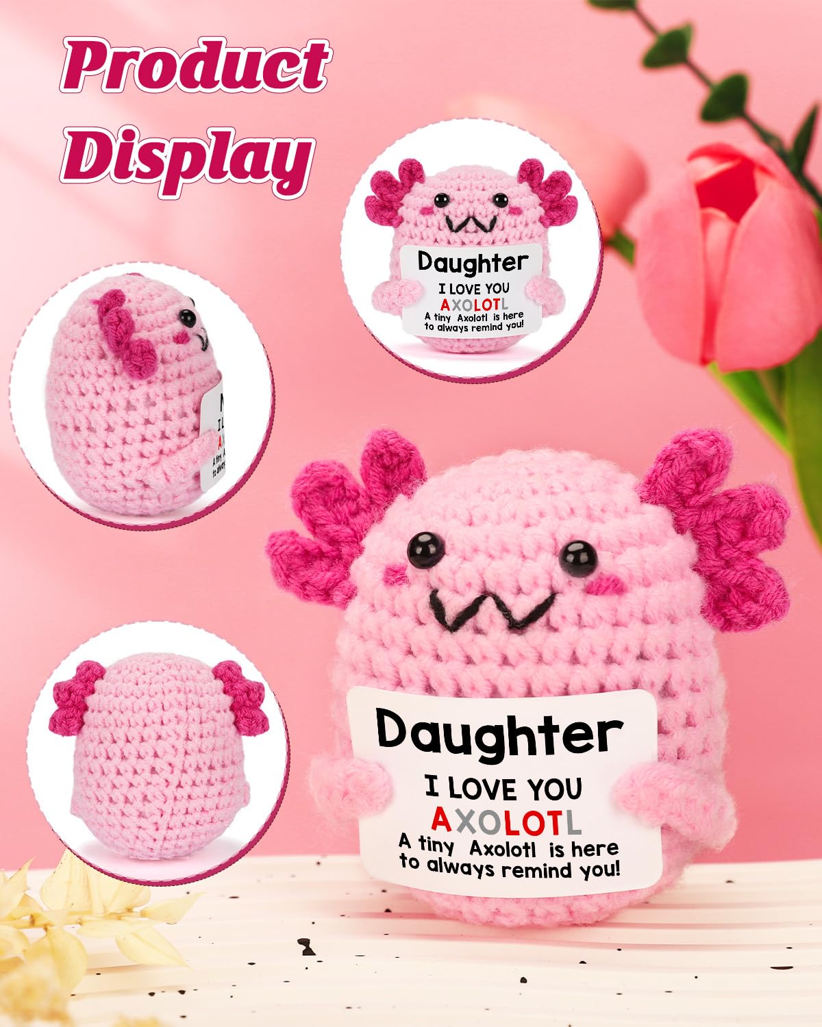 WEYON Handmade Crochet Axolotl Plush — Valentines Gifts for Daughter from Mom