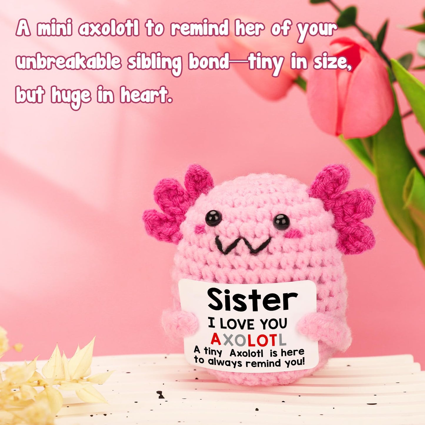 WEYON Crochet Axolotl Plush – Sister Gift for Bestie, Little Sister-in-Law, Birthday & Christmas Stocking Stuffers