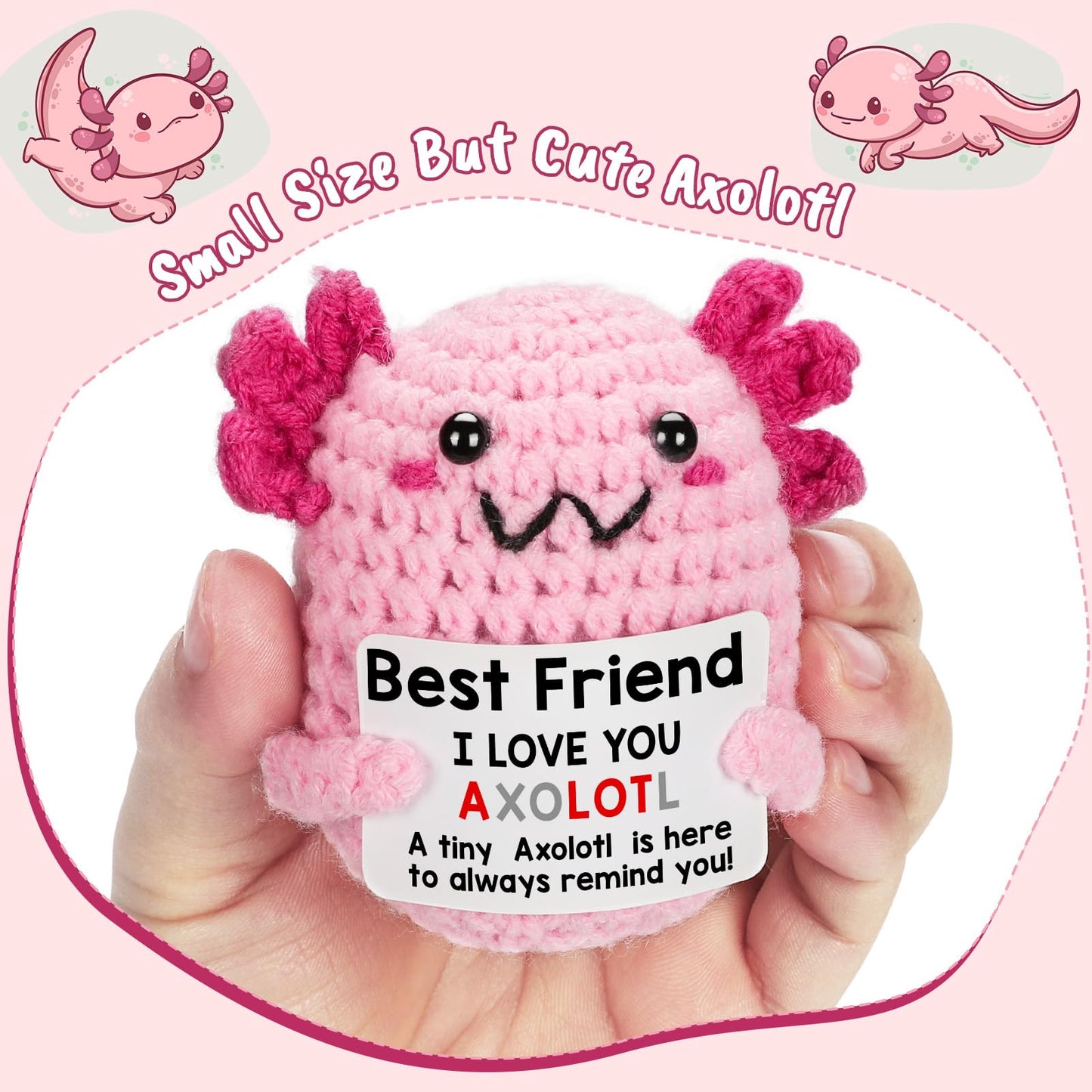 WEYON Friendship Gift Crochet Axolotl – Tiny Handmade Plush for Sisters & Besties