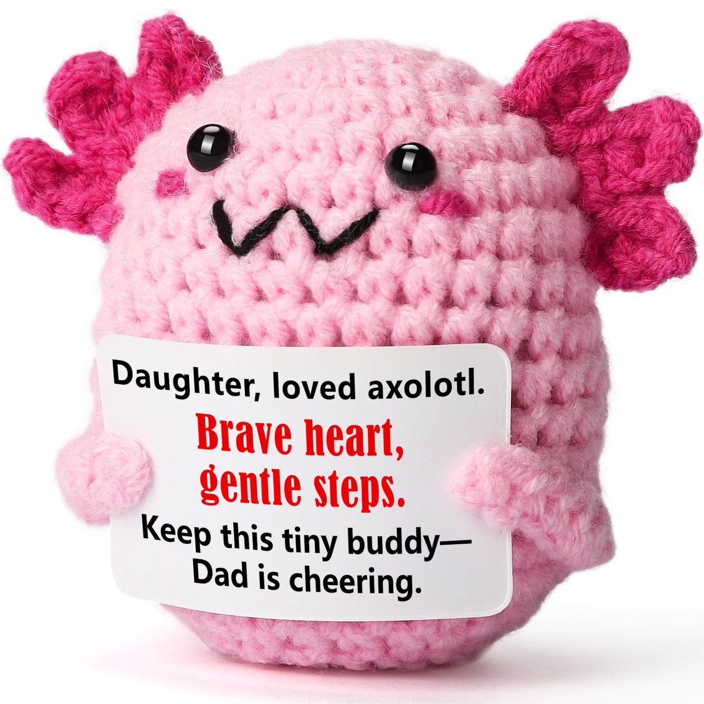 WEYON Daughter Gift Dad – Mini Crochet Axolotl Plush with Message Card | Cozy Desk Decor