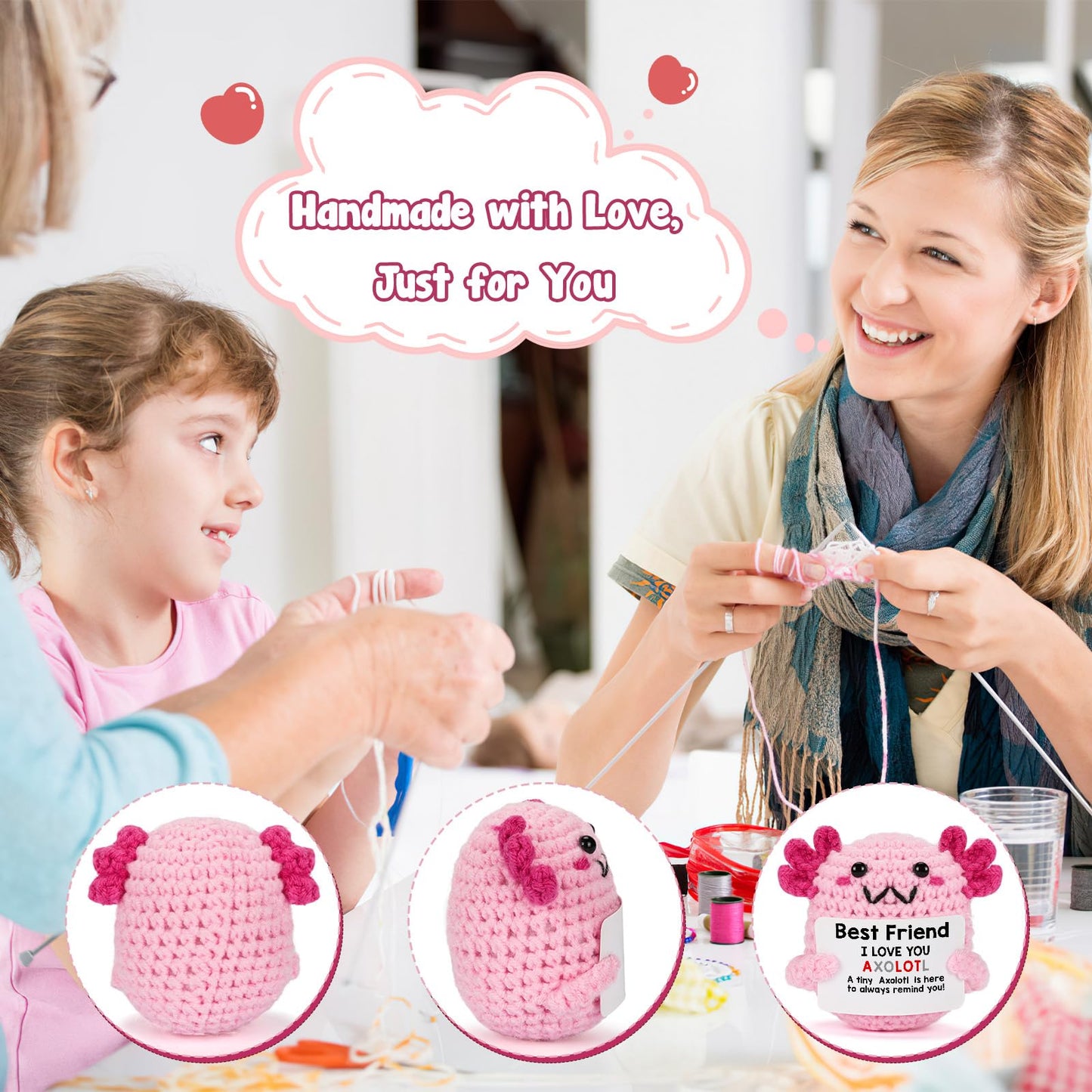 WEYON Friendship Gift Crochet Axolotl – Tiny Handmade Plush for Sisters & Besties