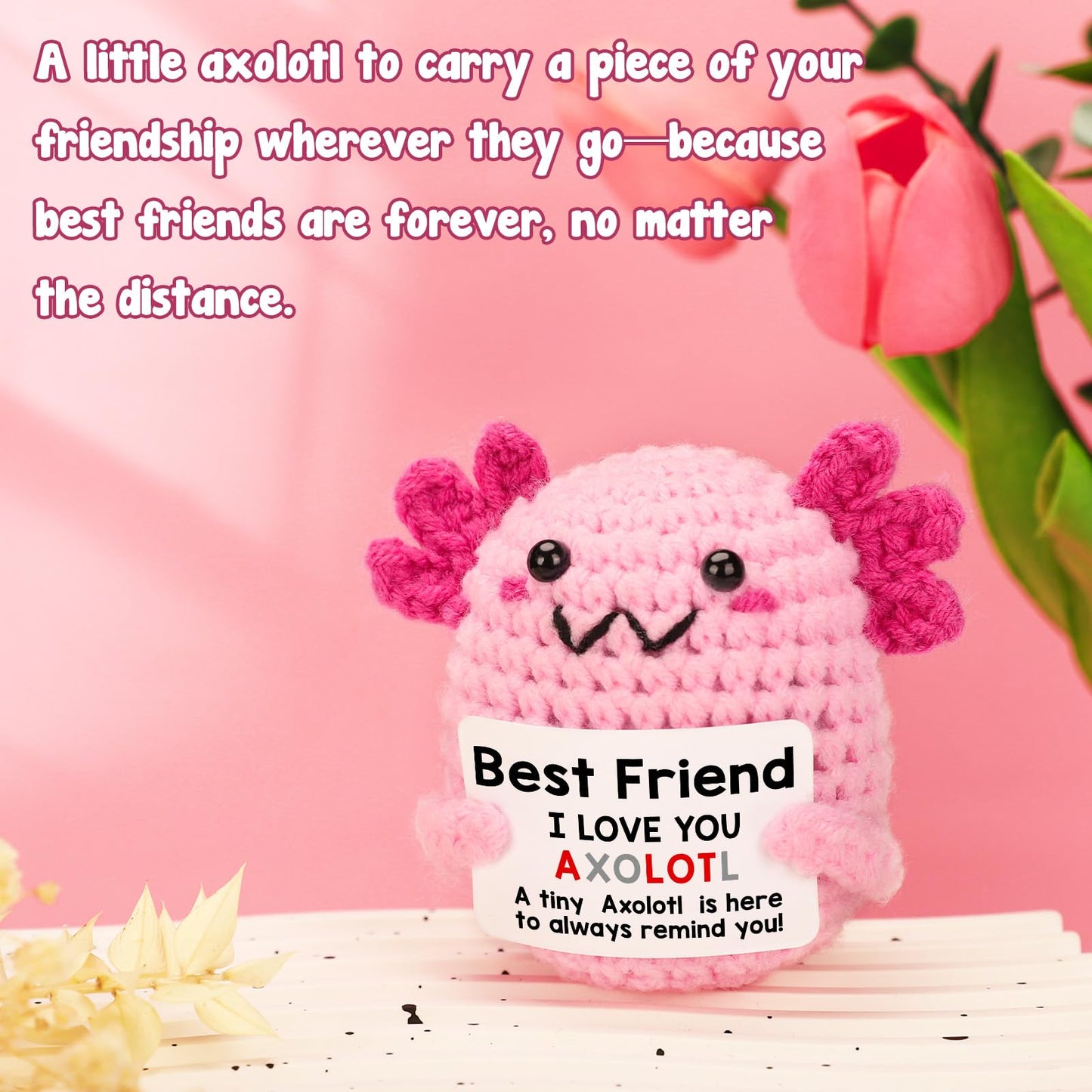 WEYON Friendship Gift Crochet Axolotl – Tiny Handmade Plush for Sisters & Besties
