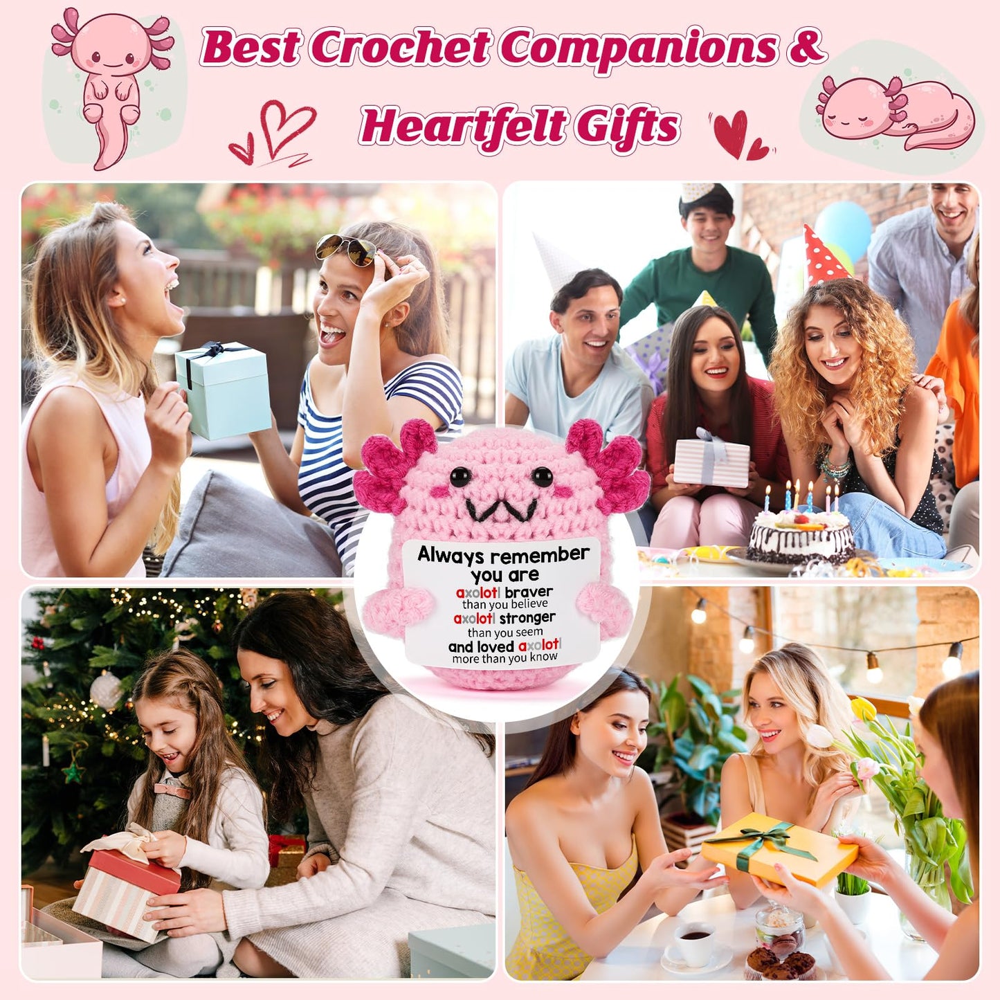 WEYON Crochet Axolotl Plush — Valentines Gift for Teens | Handmade Keepsake